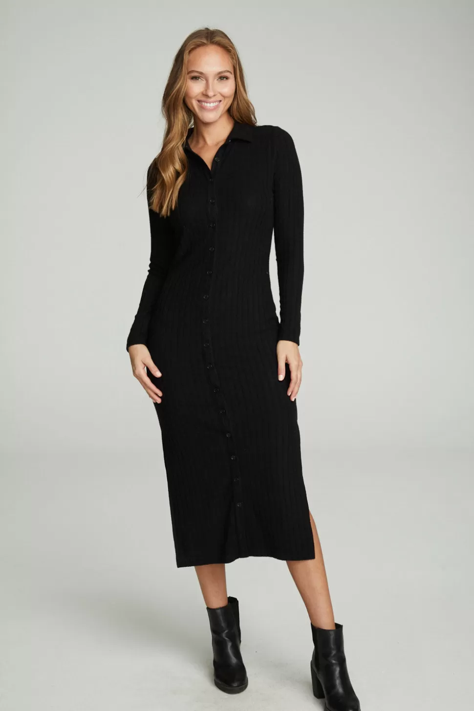 Chaser Brand Long Sleeve Button Down Collar Dress Discount