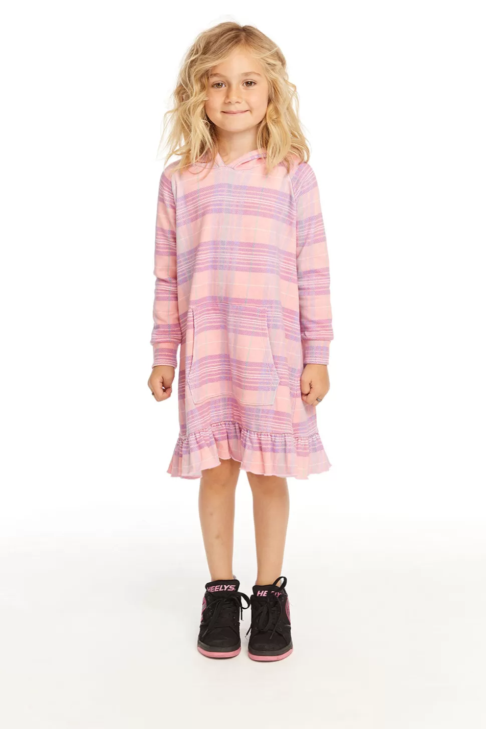 Chaser Brand Long Sleeve Cotton Candy Plaid Dress Cheap