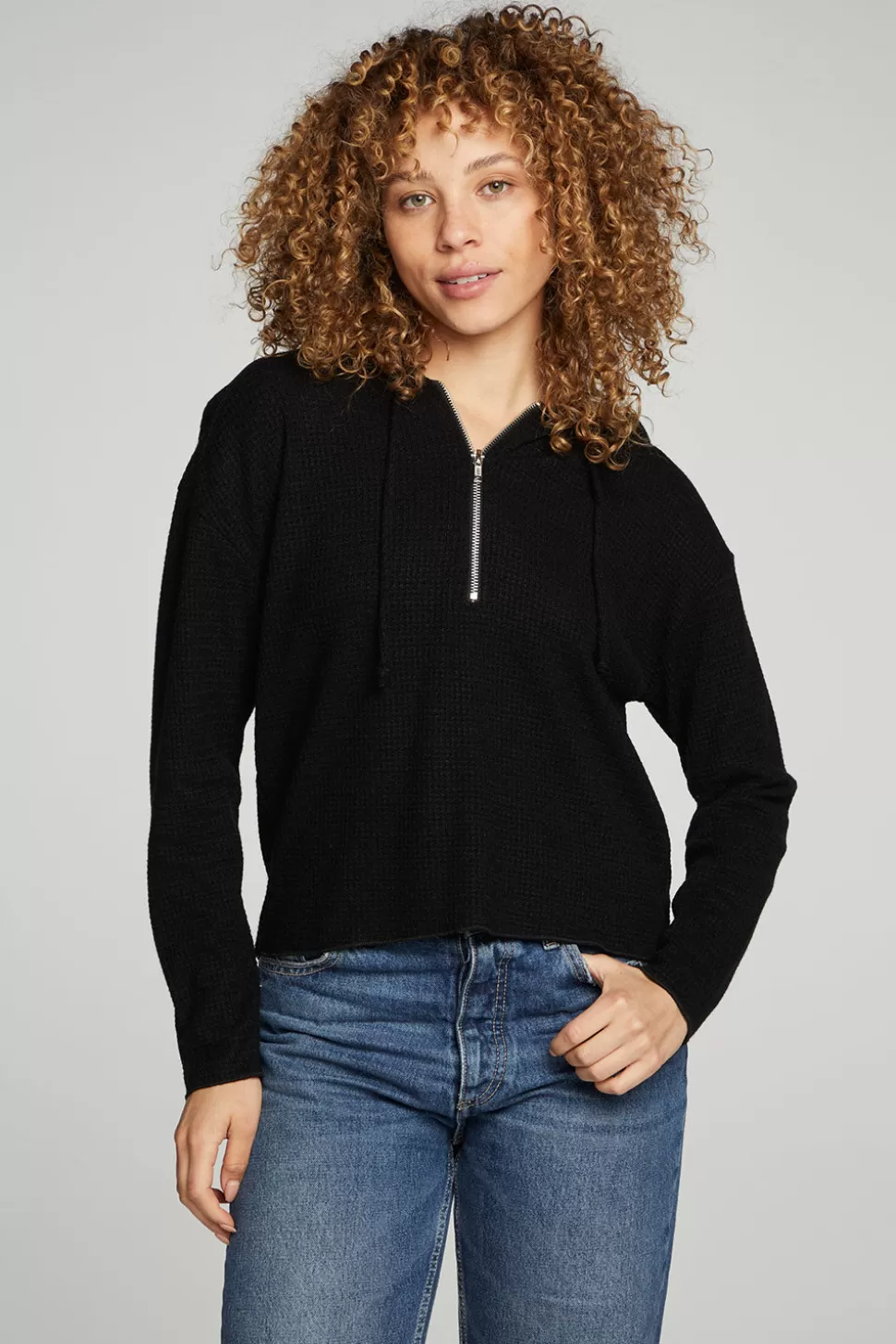 Chaser Brand Long Sleeve Semi Cropped Zip Front Hoodie Clearance