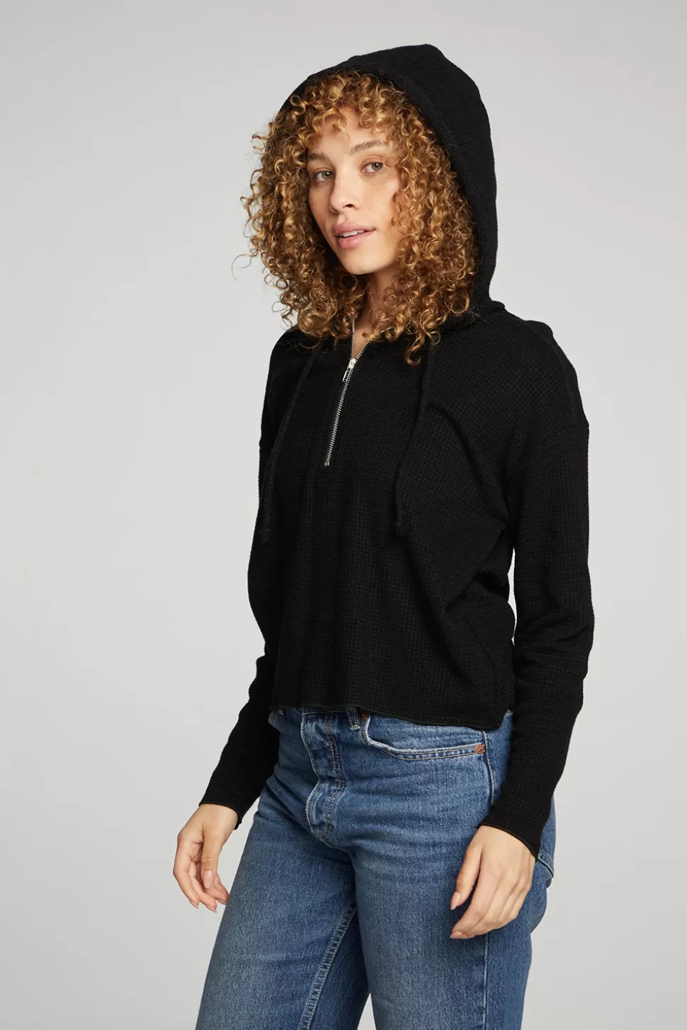 Chaser Brand Long Sleeve Semi Cropped Zip Front Hoodie Clearance