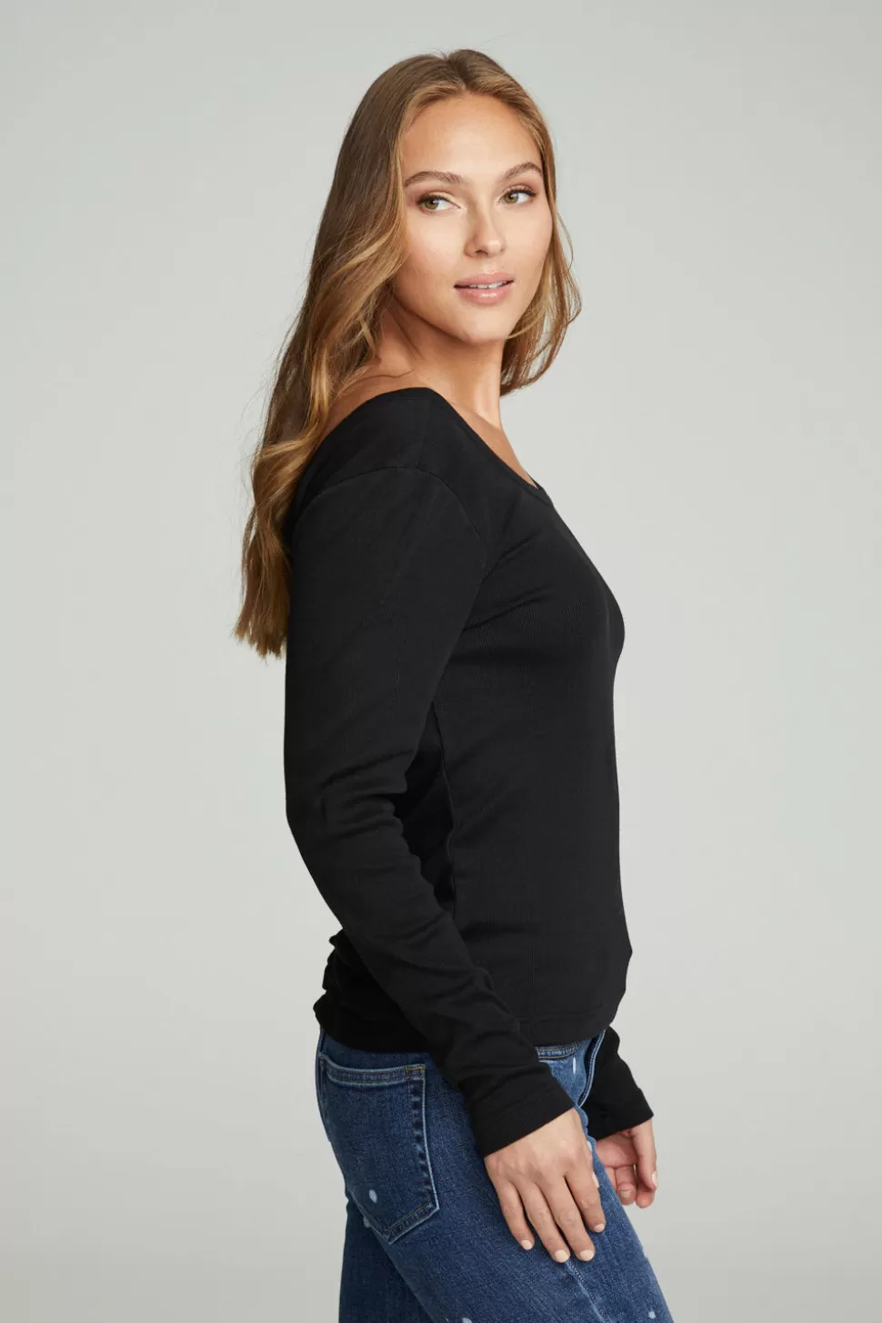 Chaser Brand Long Sleeve Shirred V-back Tee Sale