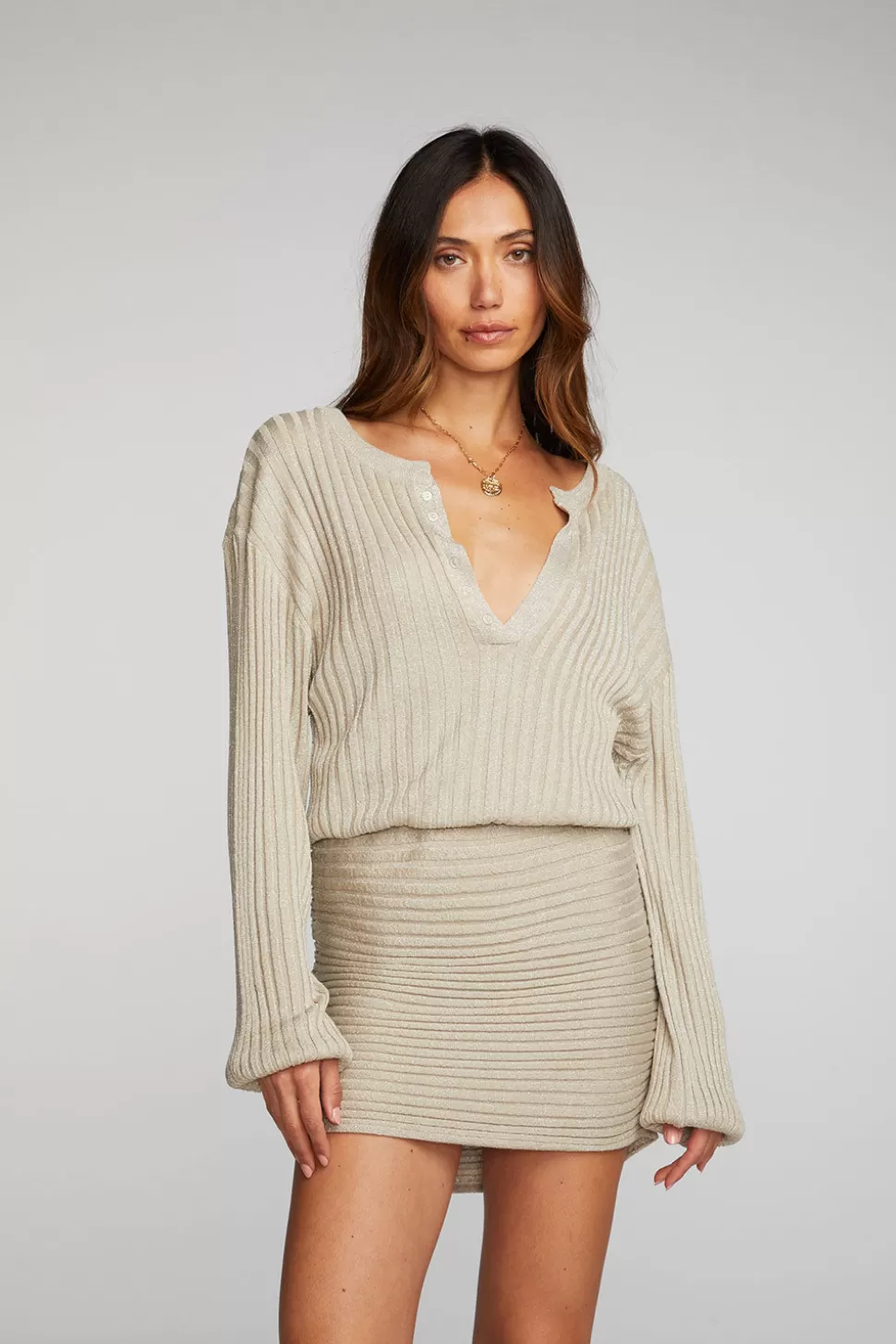 Chaser Brand Lurex Rib Knit Mini Dress With Shirring Flash Sale