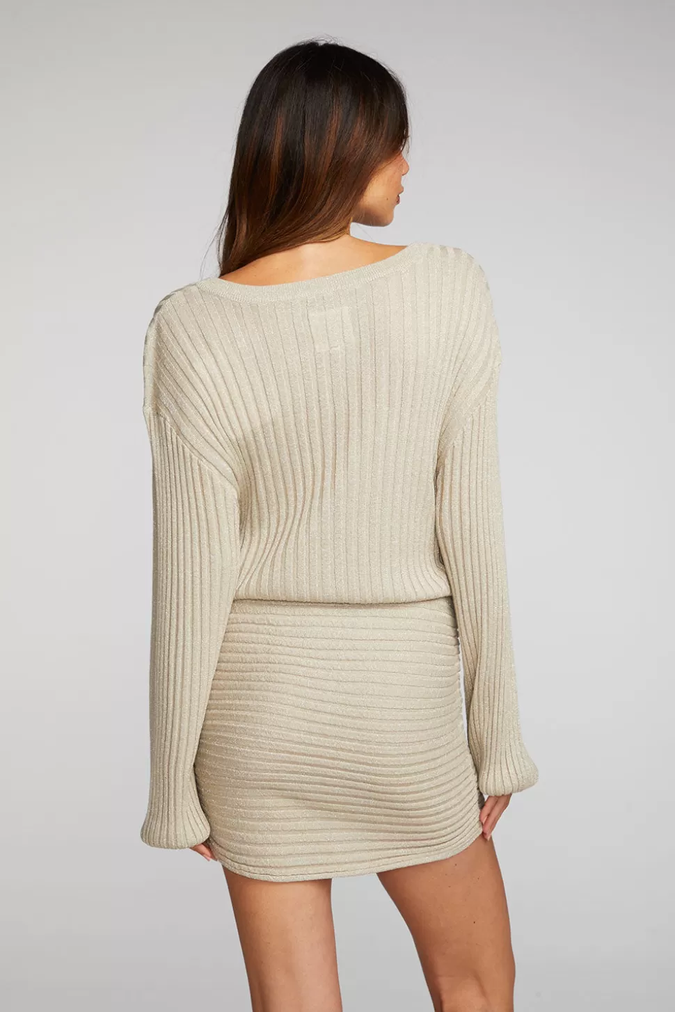 Chaser Brand Lurex Rib Knit Mini Dress With Shirring Flash Sale