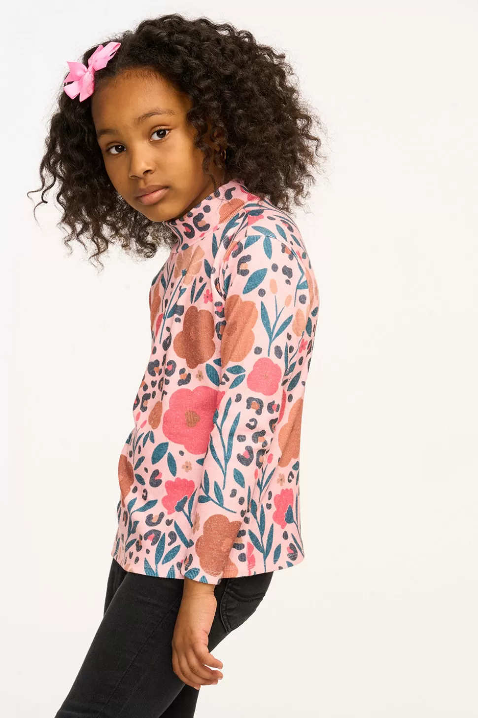 Chaser Brand Lynn Dark Floral & Leopard Print Mock Turtle Neck Hot