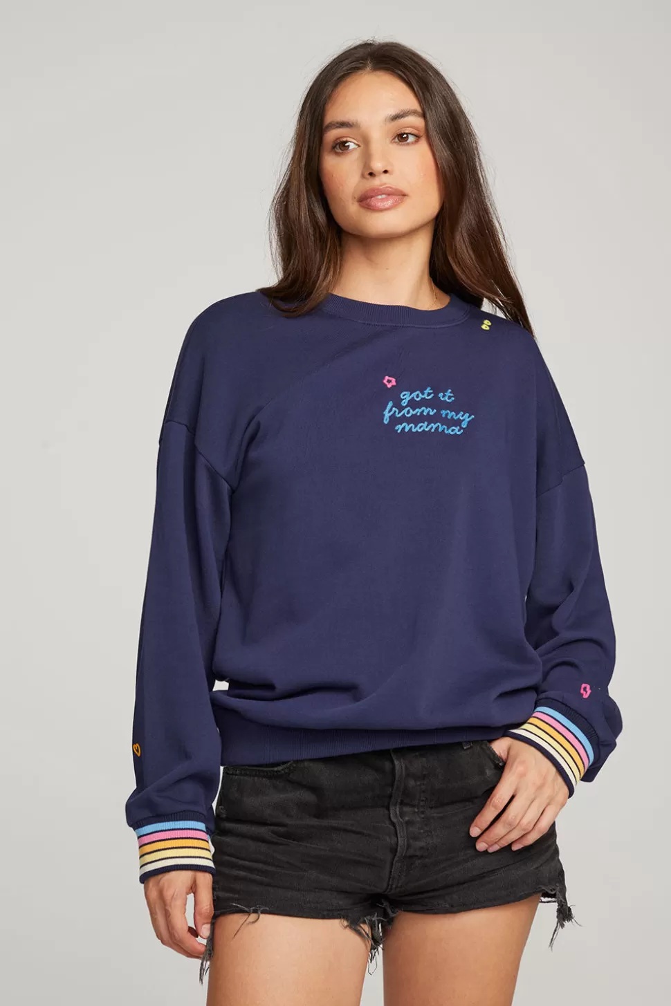 Chaser Brand Mama Embroidery Pullover New