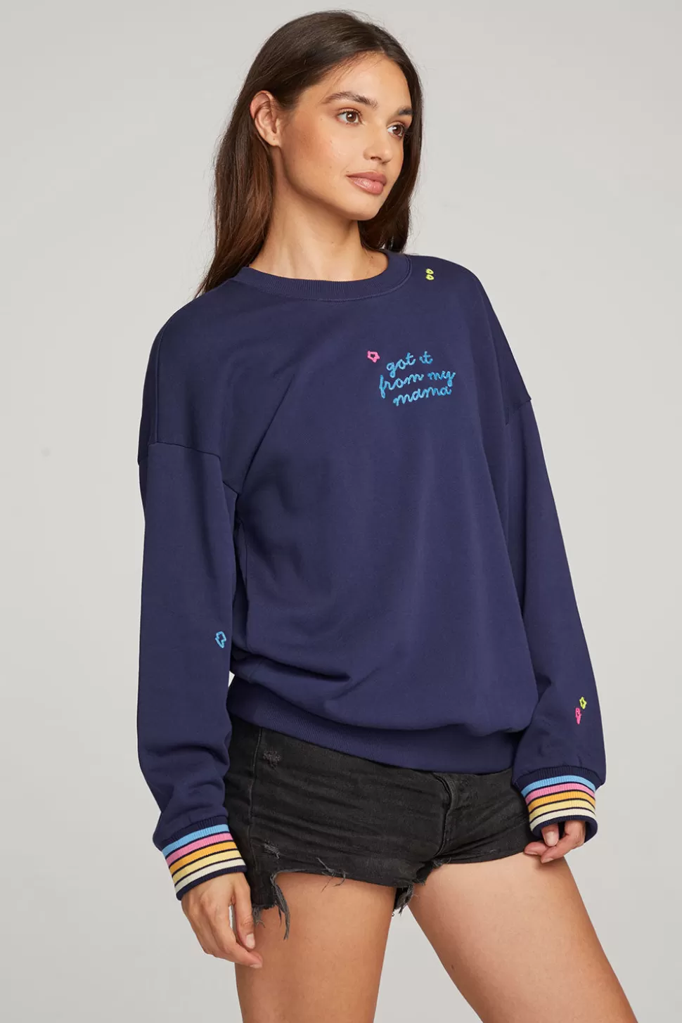 Chaser Brand Mama Embroidery Pullover New