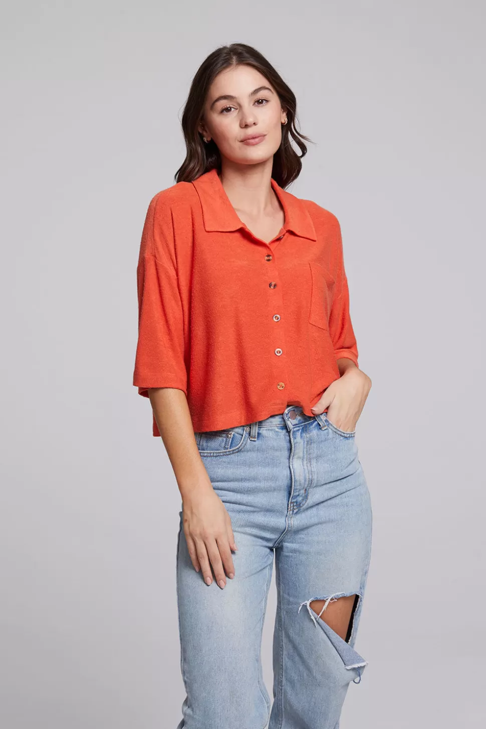 Chaser Brand Marine Crop Button Down - Tigerlily Cheap