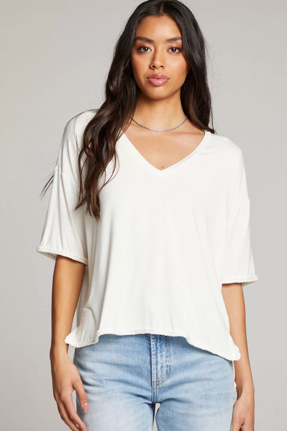 Chaser Brand Mason White V Neck Hot