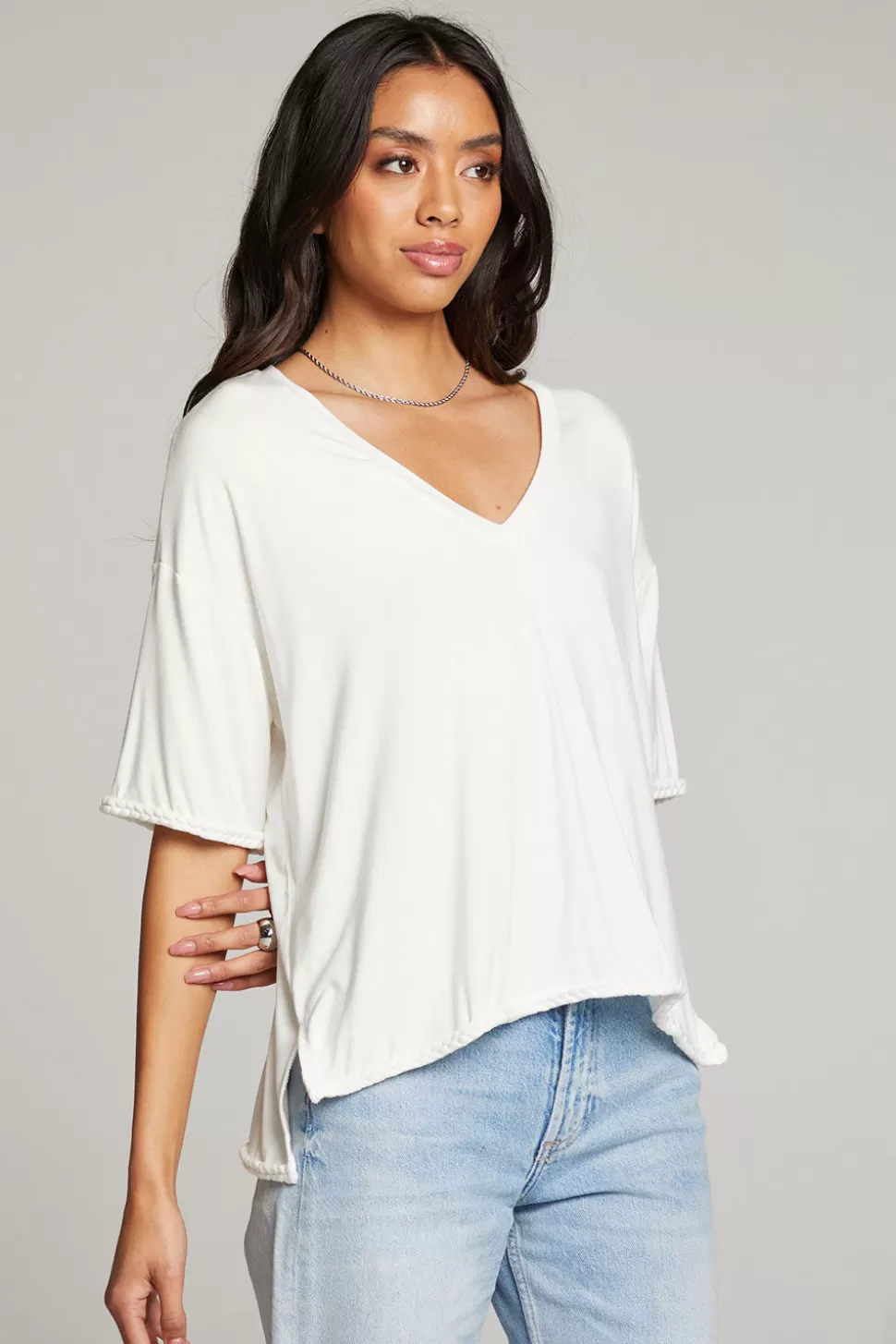 Chaser Brand Mason White V Neck Hot