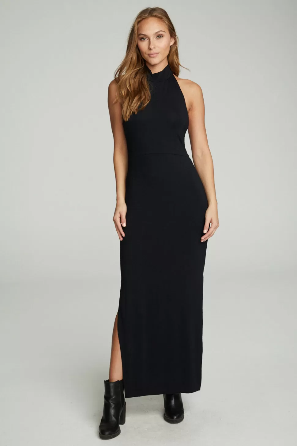 Chaser Brand Mock Neck Open Back Maxi Dress With Side Slit Fashion