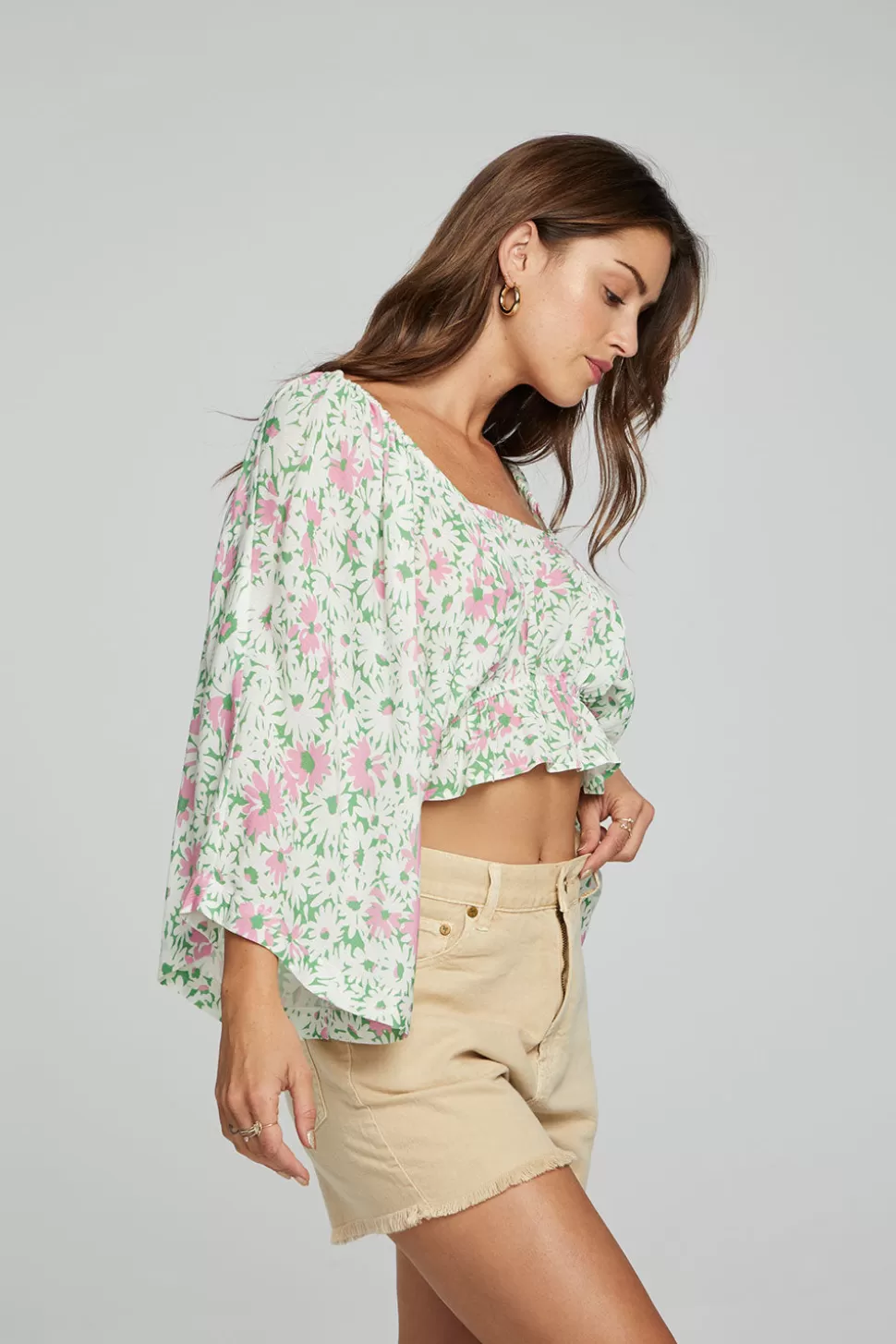 Chaser Brand Monarch Crop Top - Grass Daisy Floral Hot