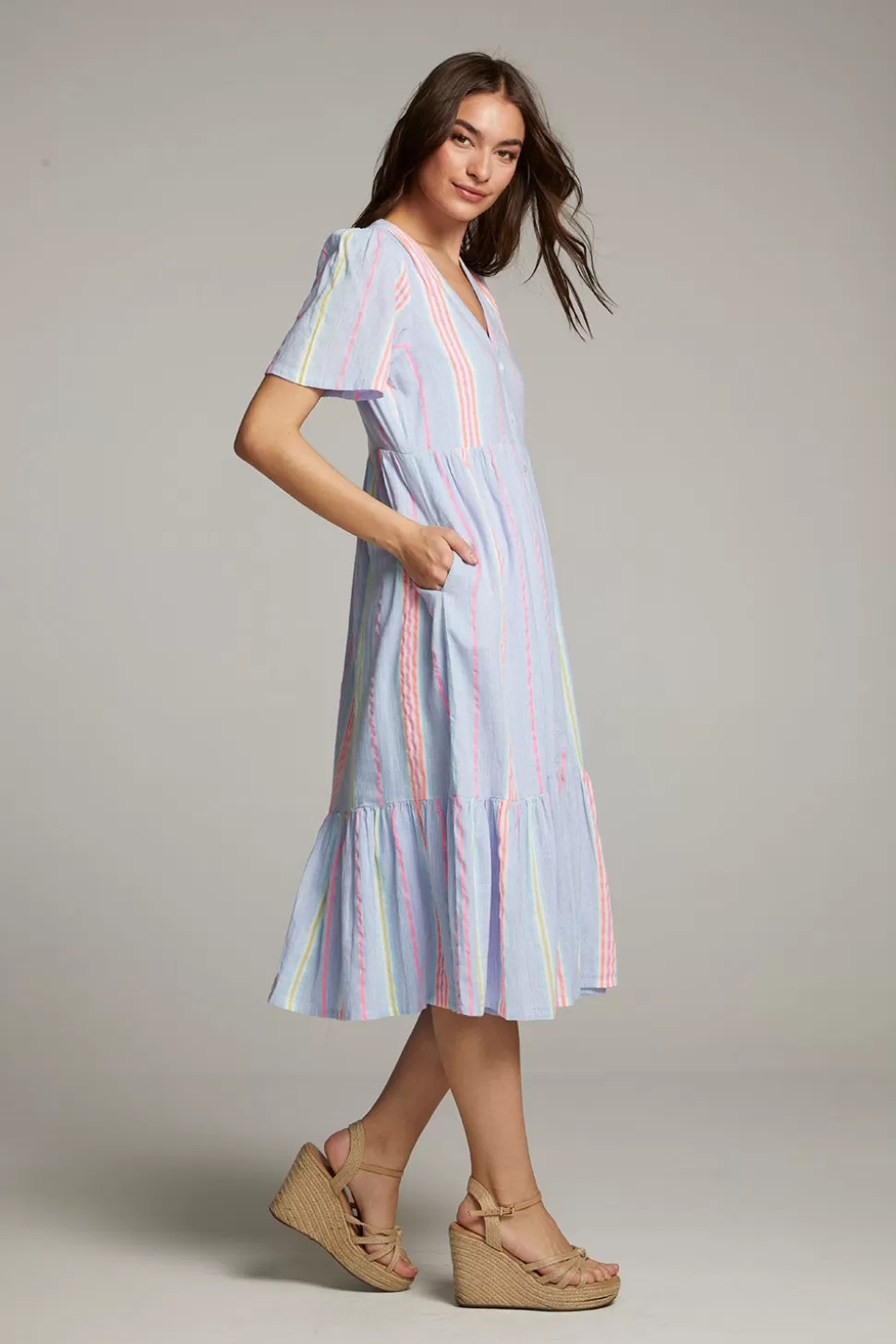 Chaser Brand Orange South West Beach Stripe Midi Dress Cheap