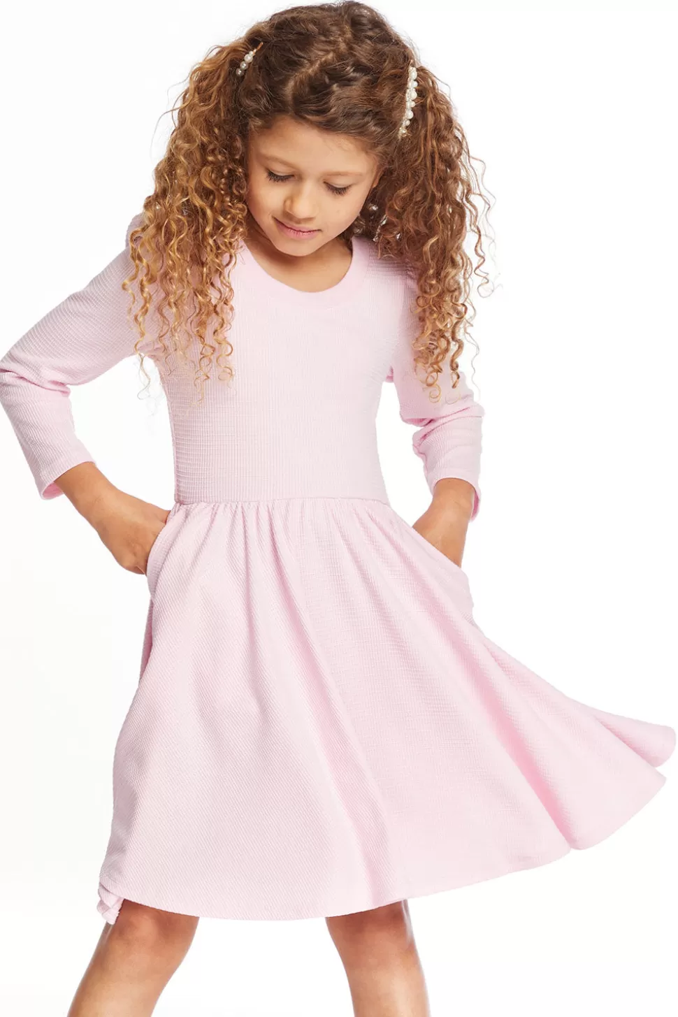 Chaser Brand Puff Girls Long Sleeve Ribbon Dress With Twirl Skirt Clearance