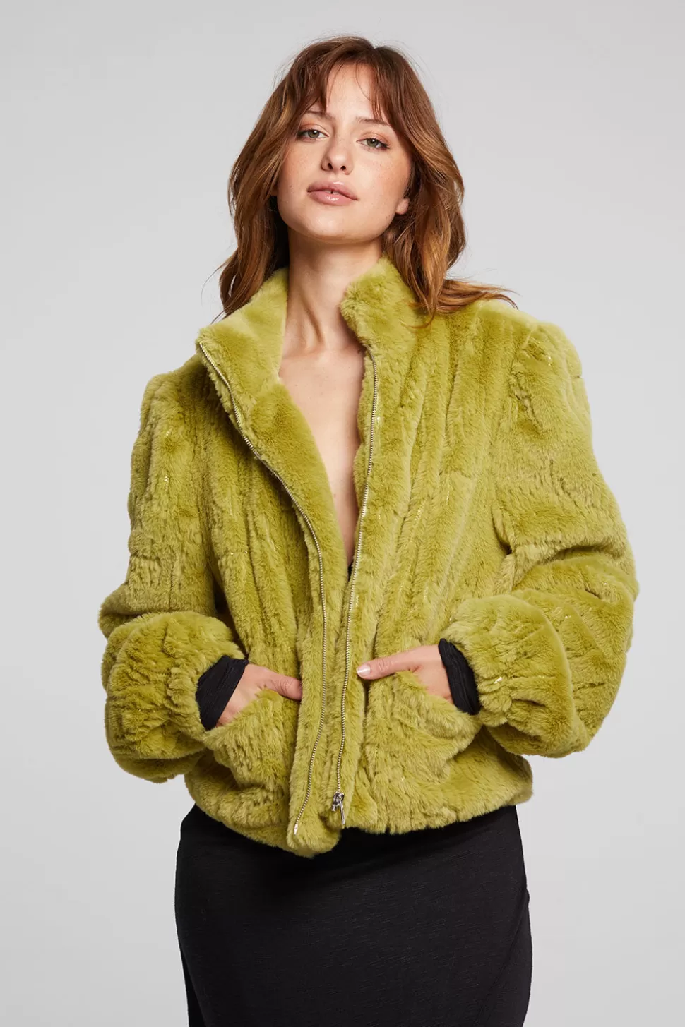 Chaser Brand Puff Sleeve Green Olive Jacket Flash Sale