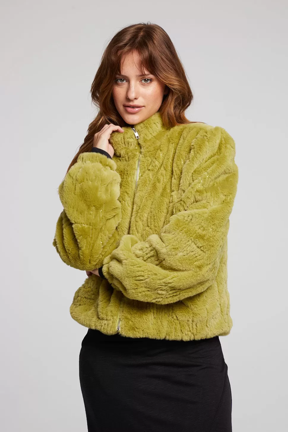 Chaser Brand Puff Sleeve Green Olive Jacket Flash Sale