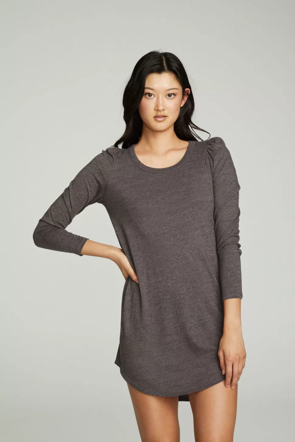 Chaser Brand Puff Sleeve Shirttail Hi Lo Dress Cheap