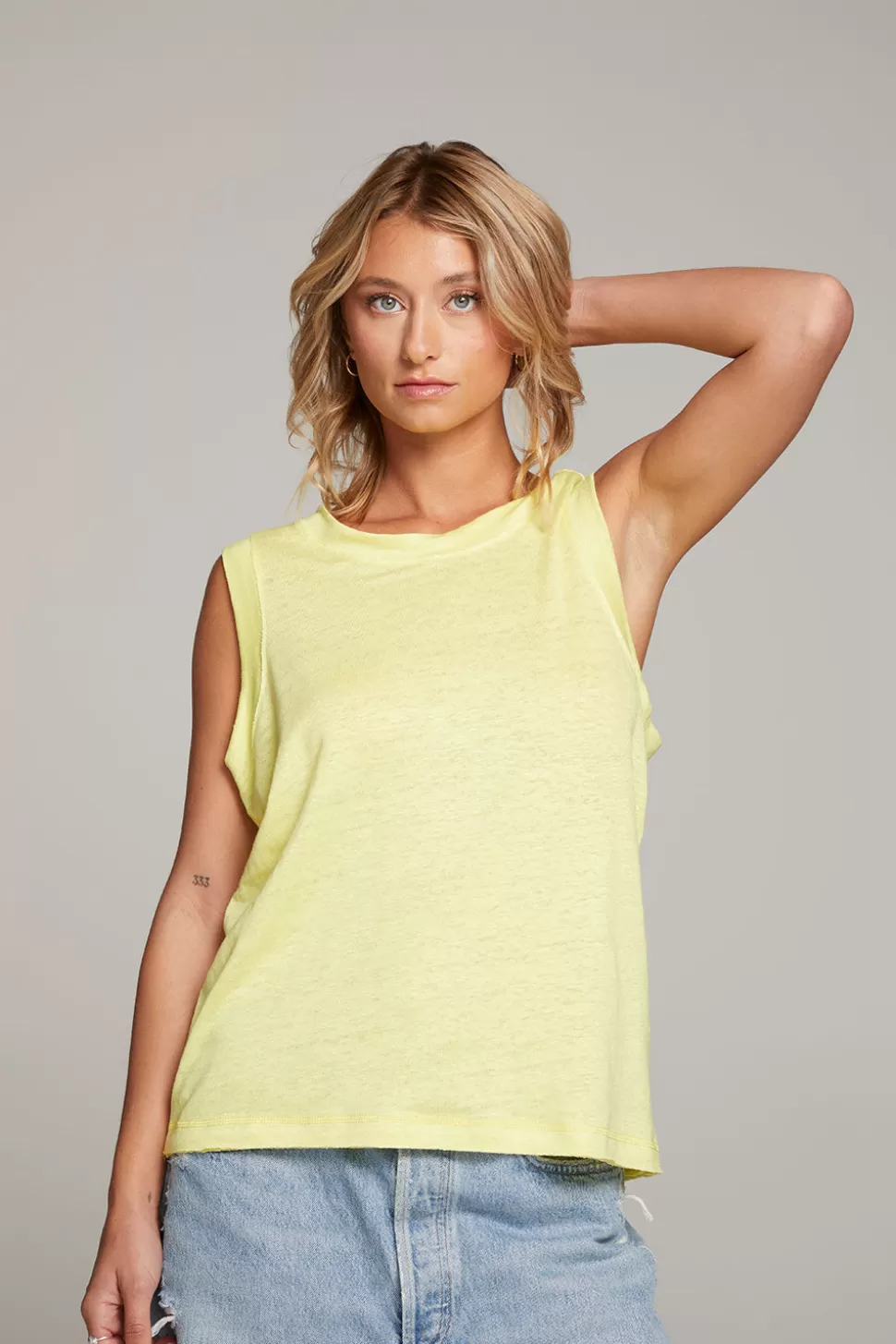 Chaser Brand Raw Edge Lemon Muscle Tank Hot