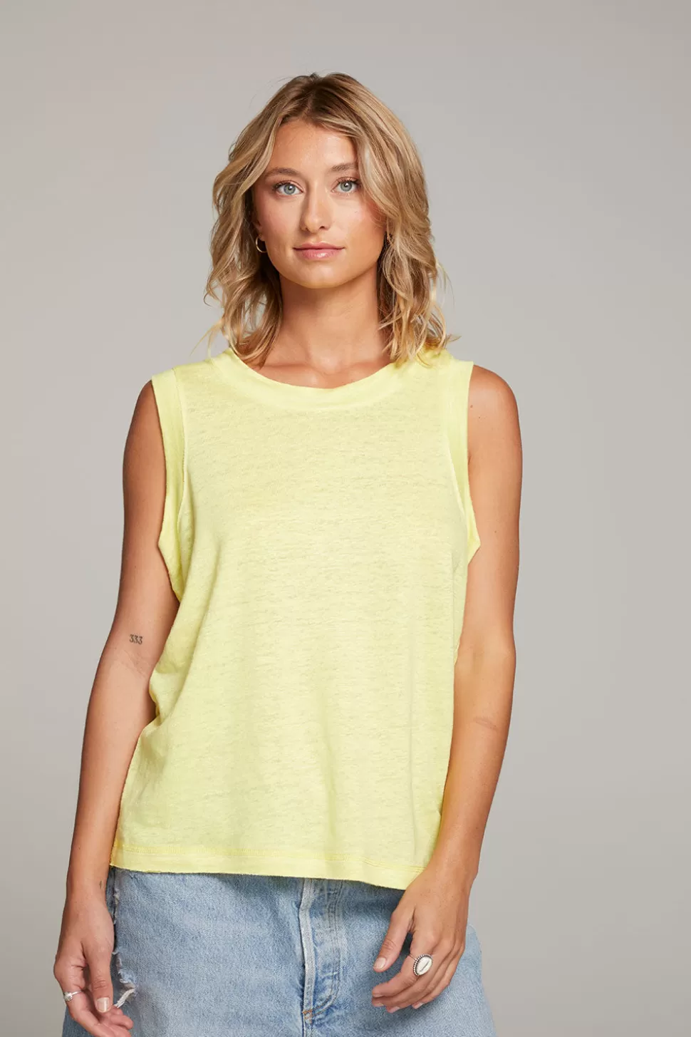 Chaser Brand Raw Edge Lemon Muscle Tank Hot