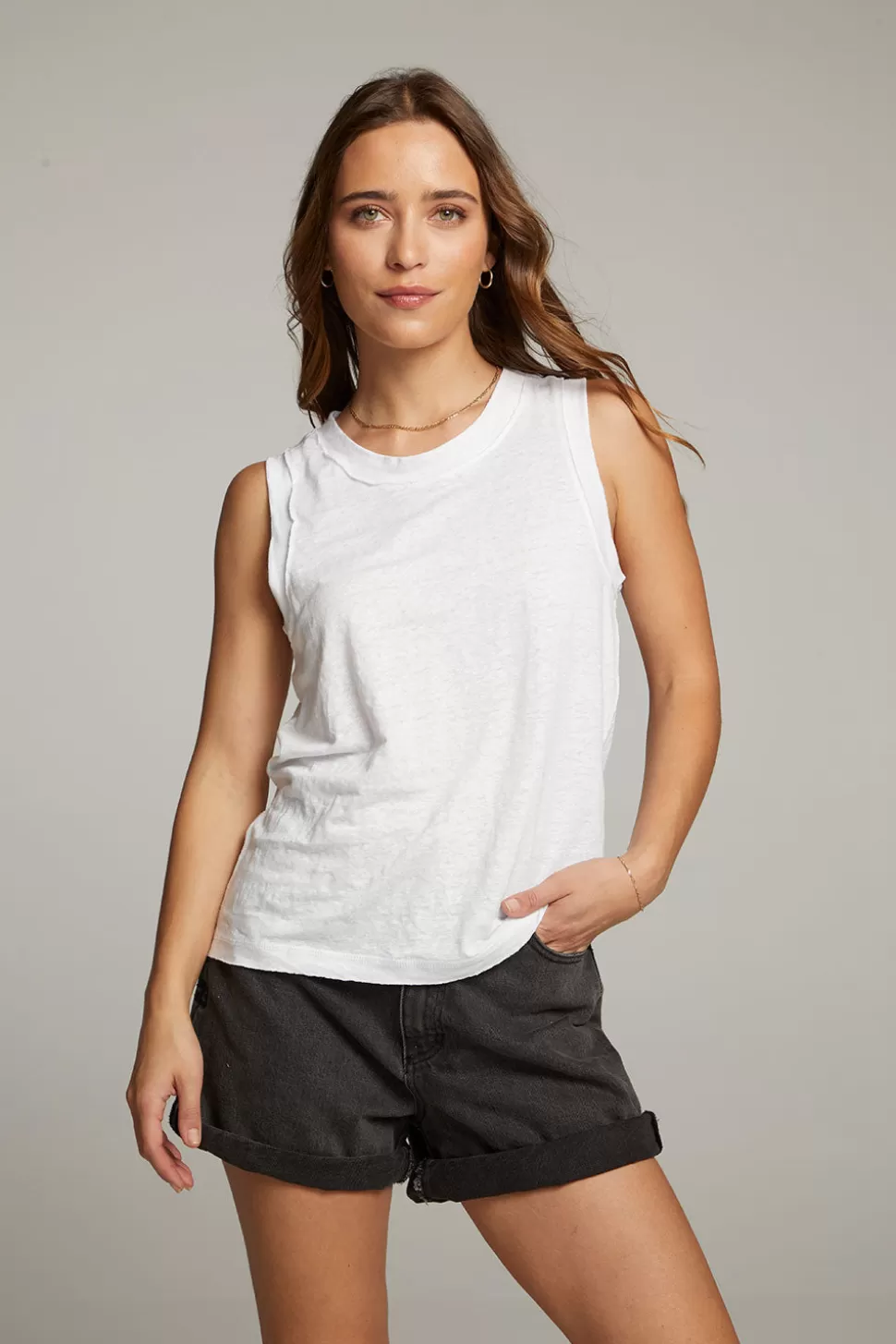 Chaser Brand Raw Edge White Muscle Tank Flash Sale