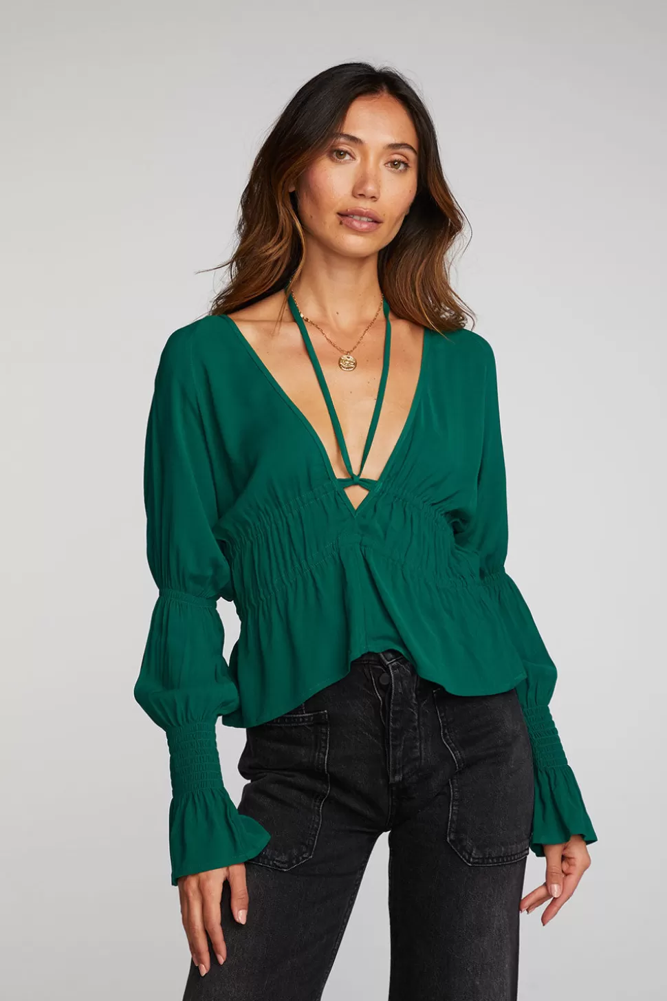 Chaser Brand Rayon Woven Deep V Top With Straps Cheap