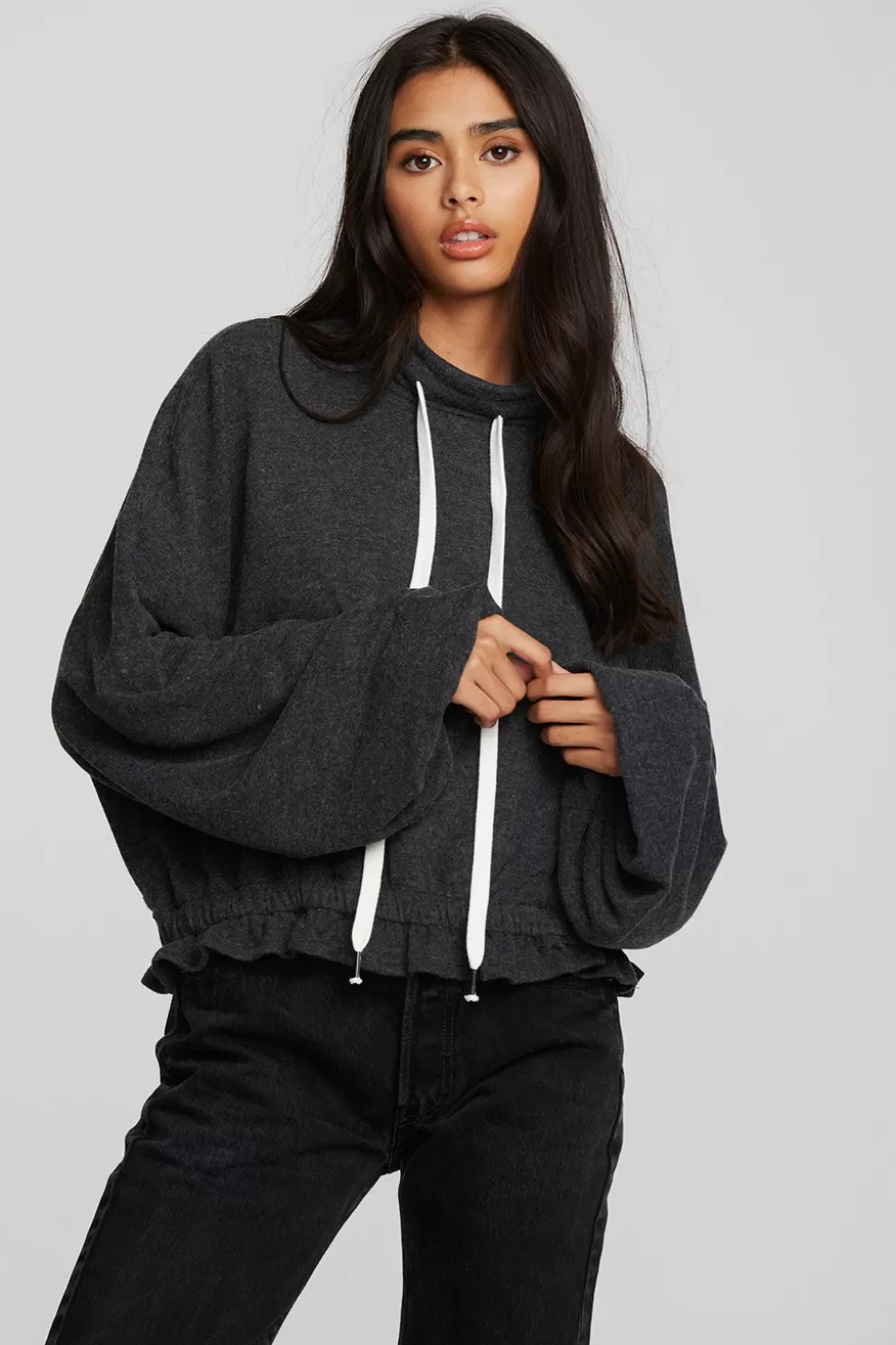 Chaser Brand Recycled Bliss Knit Cropped Pullover With Elastic Waist & Sleeve Outlet