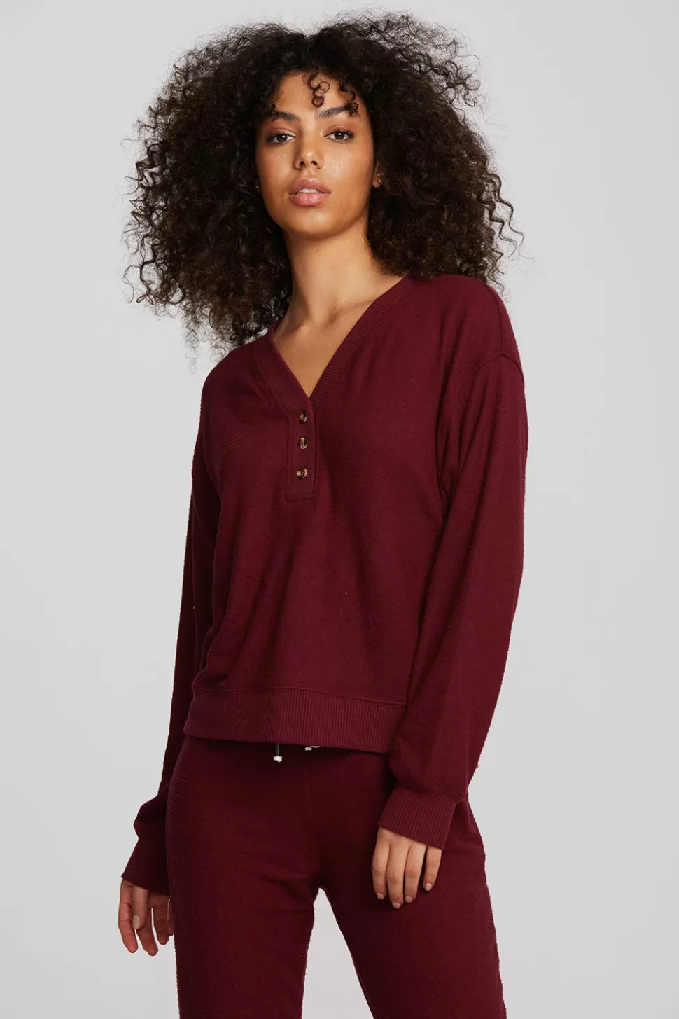 Chaser Brand Recycled Bliss Knit Long Sleeve Henley With Rib Sale