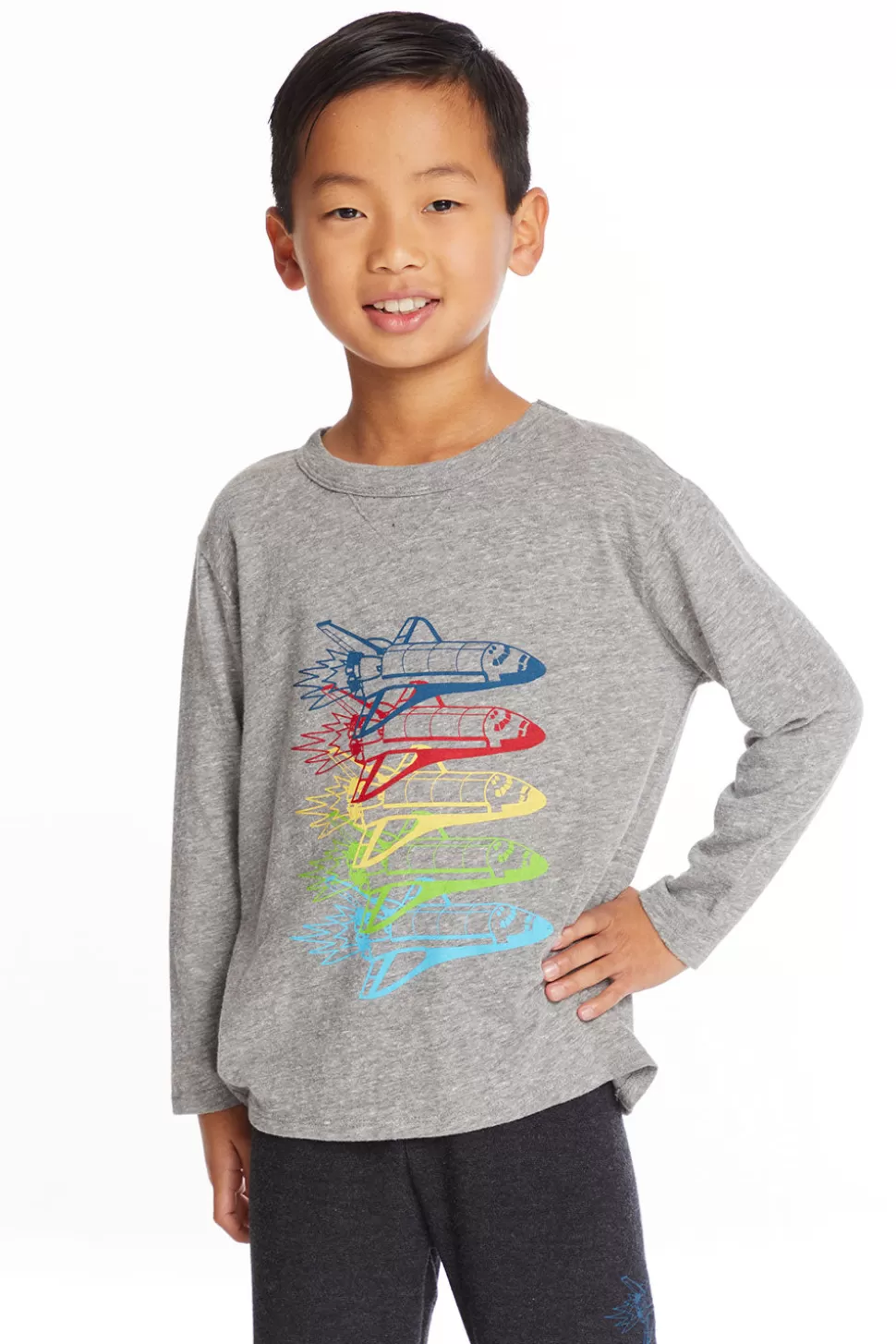 Chaser Brand Rocketships Boys Long Sleeve Crew Neck Tee Sale