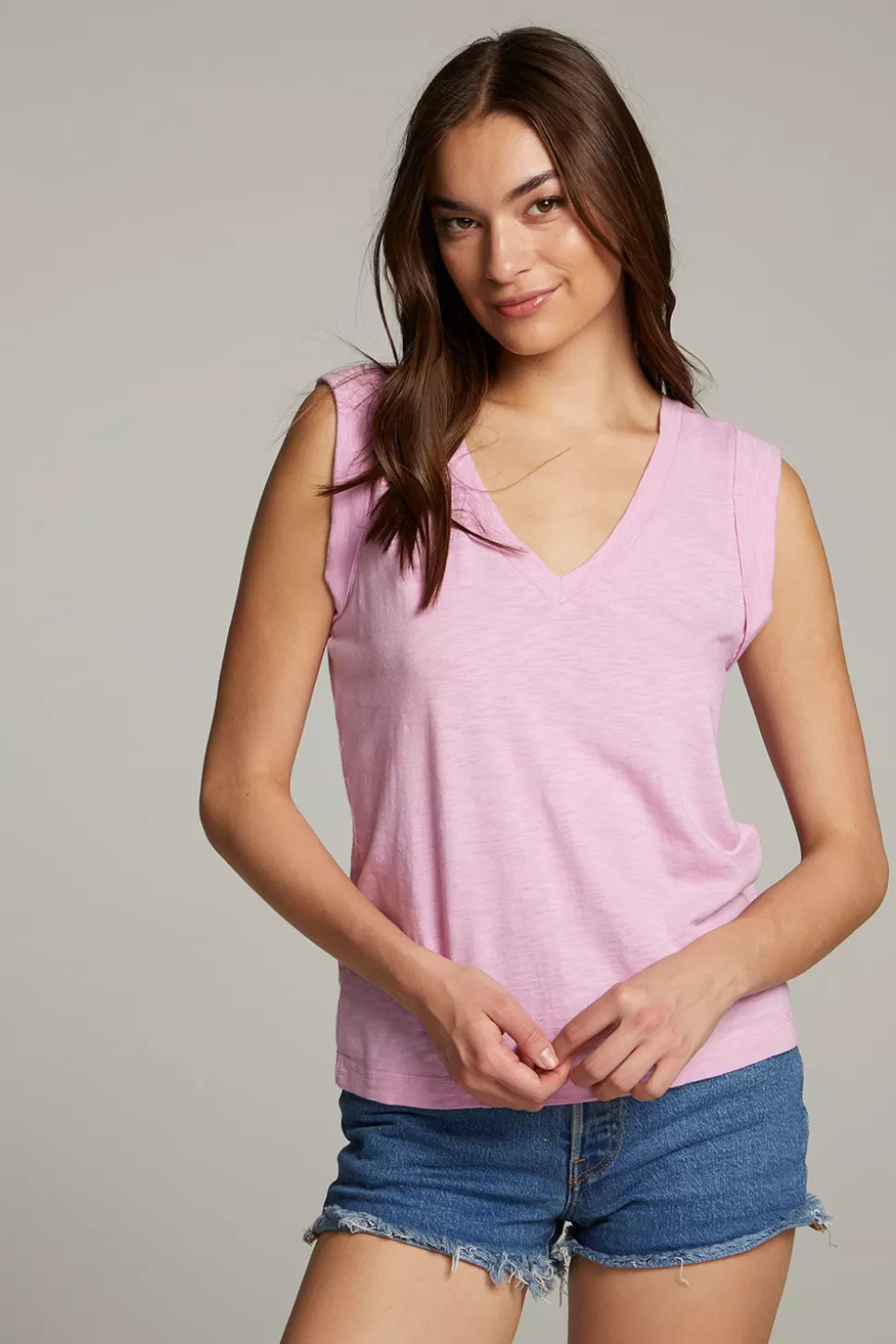 Chaser Brand Rolled Pastel Lavender Armhole V-neck Muscle Tank Best