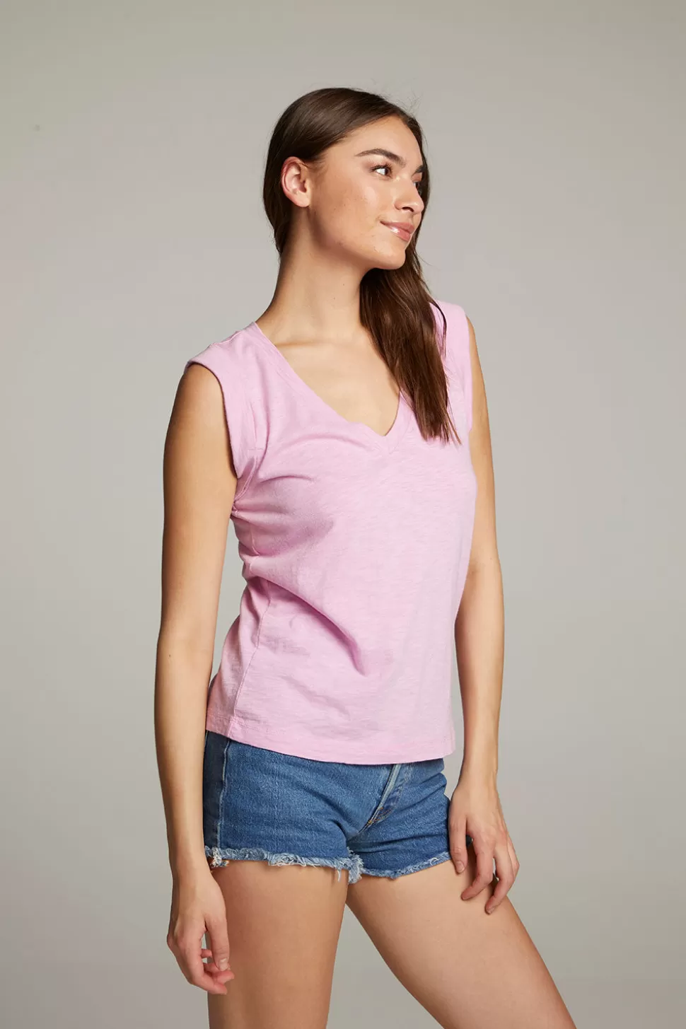 Chaser Brand Rolled Pastel Lavender Armhole V-neck Muscle Tank Best