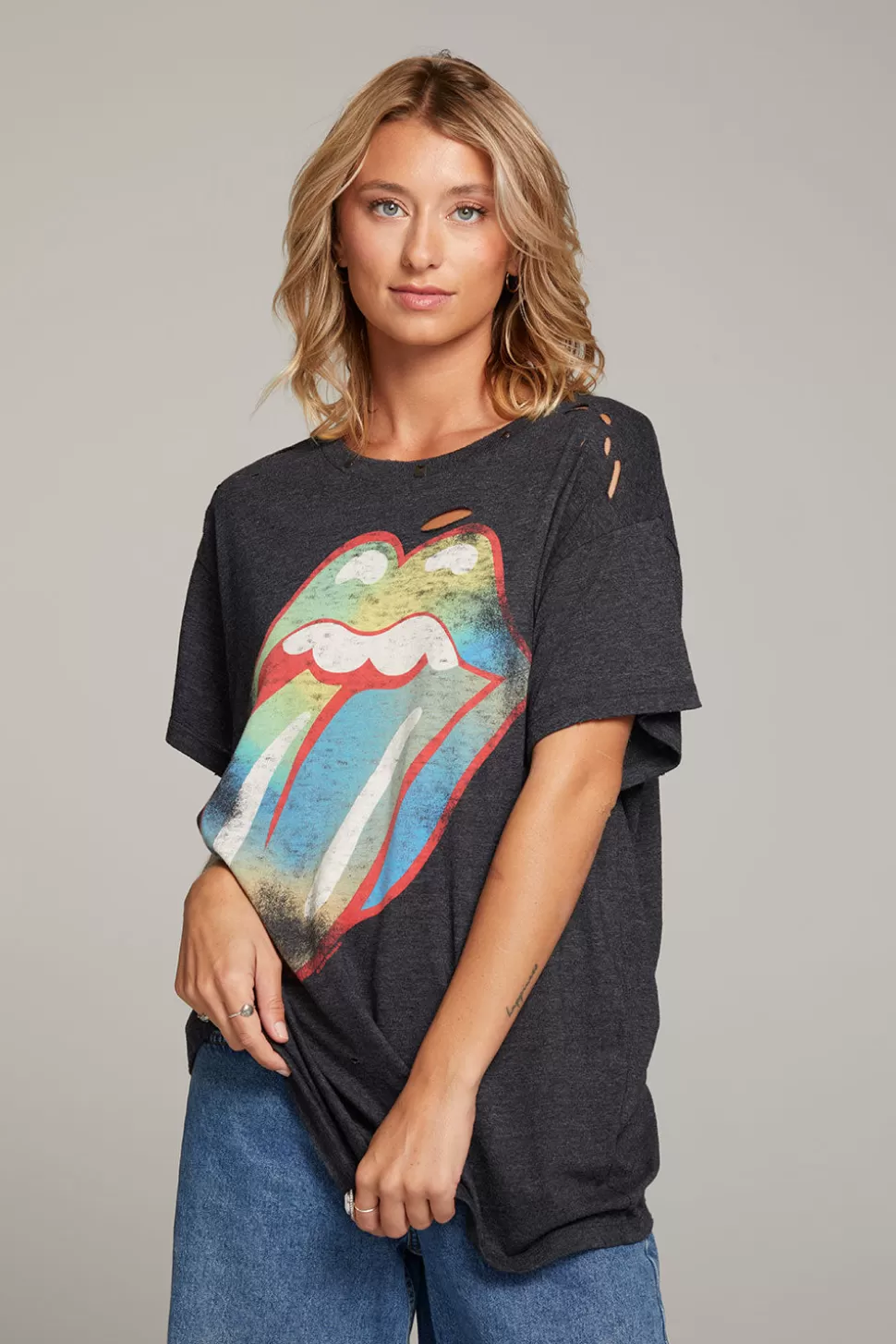 Chaser Brand Rolling Stones Classic Logo Distressed Tee Store