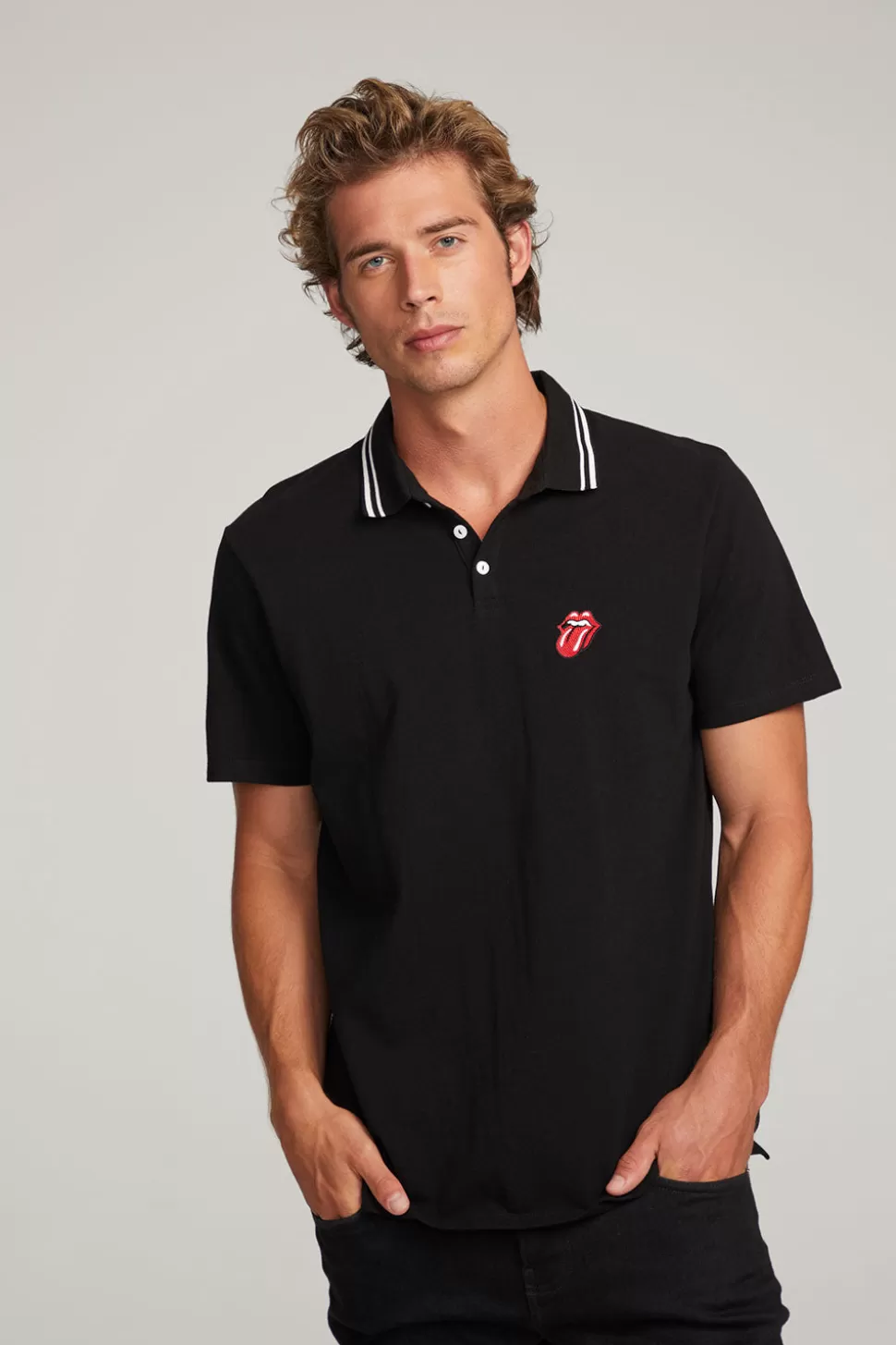 Chaser Brand Rolling Stones Embroidered Logo Mens Polo Tee Discount