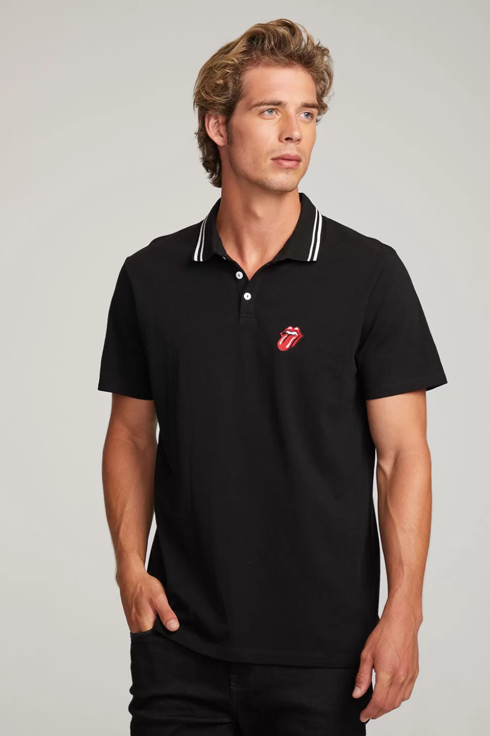 Chaser Brand Rolling Stones Embroidered Logo Mens Polo Tee Discount