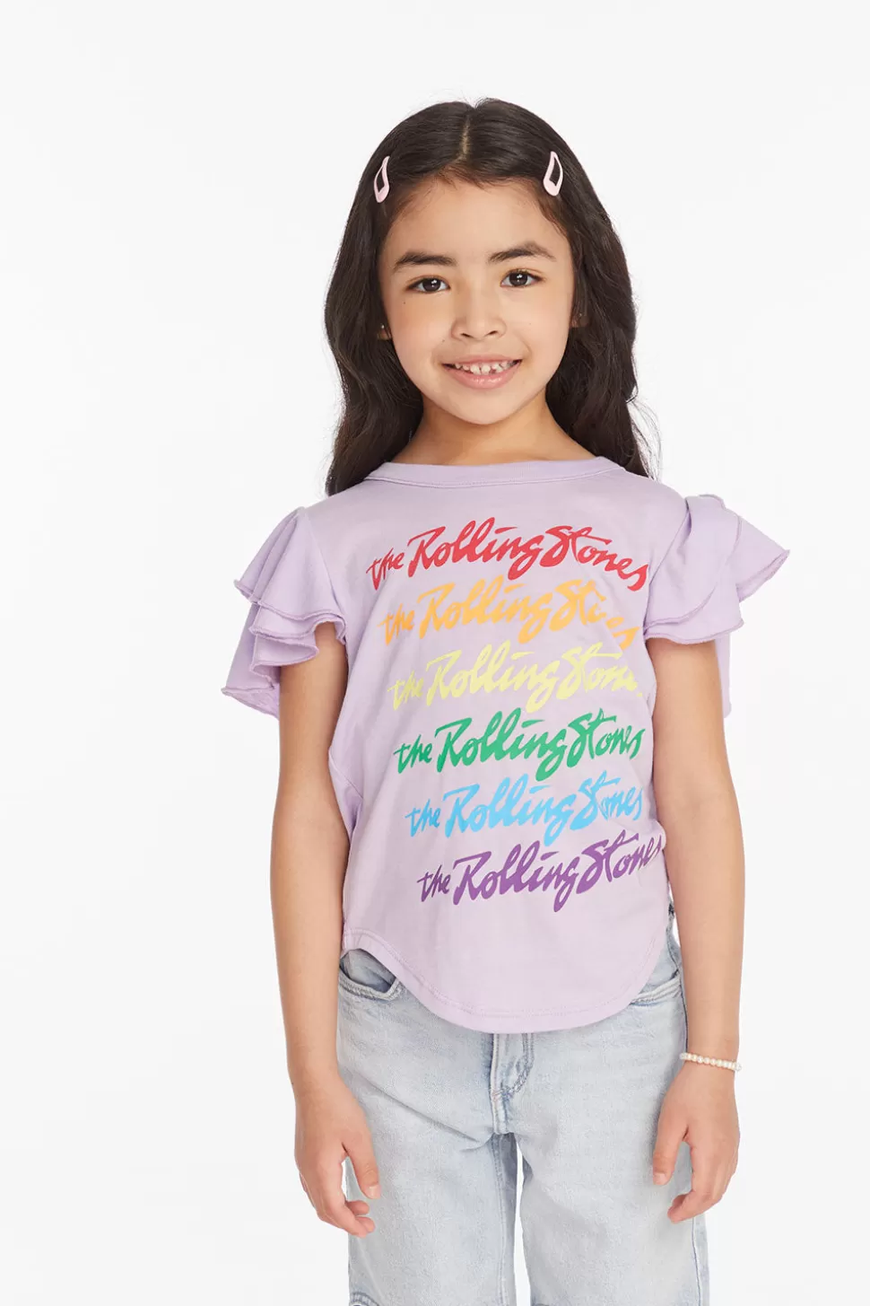 Chaser Brand Rolling Stones Rainbow Script Girls Tee Hot