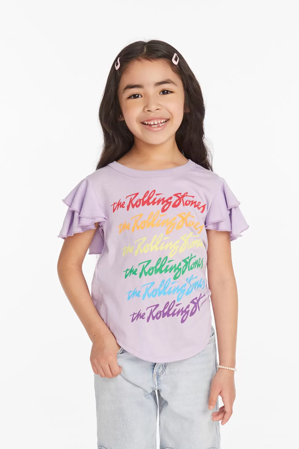 Chaser Brand Rolling Stones Rainbow Script Girls Tee Hot