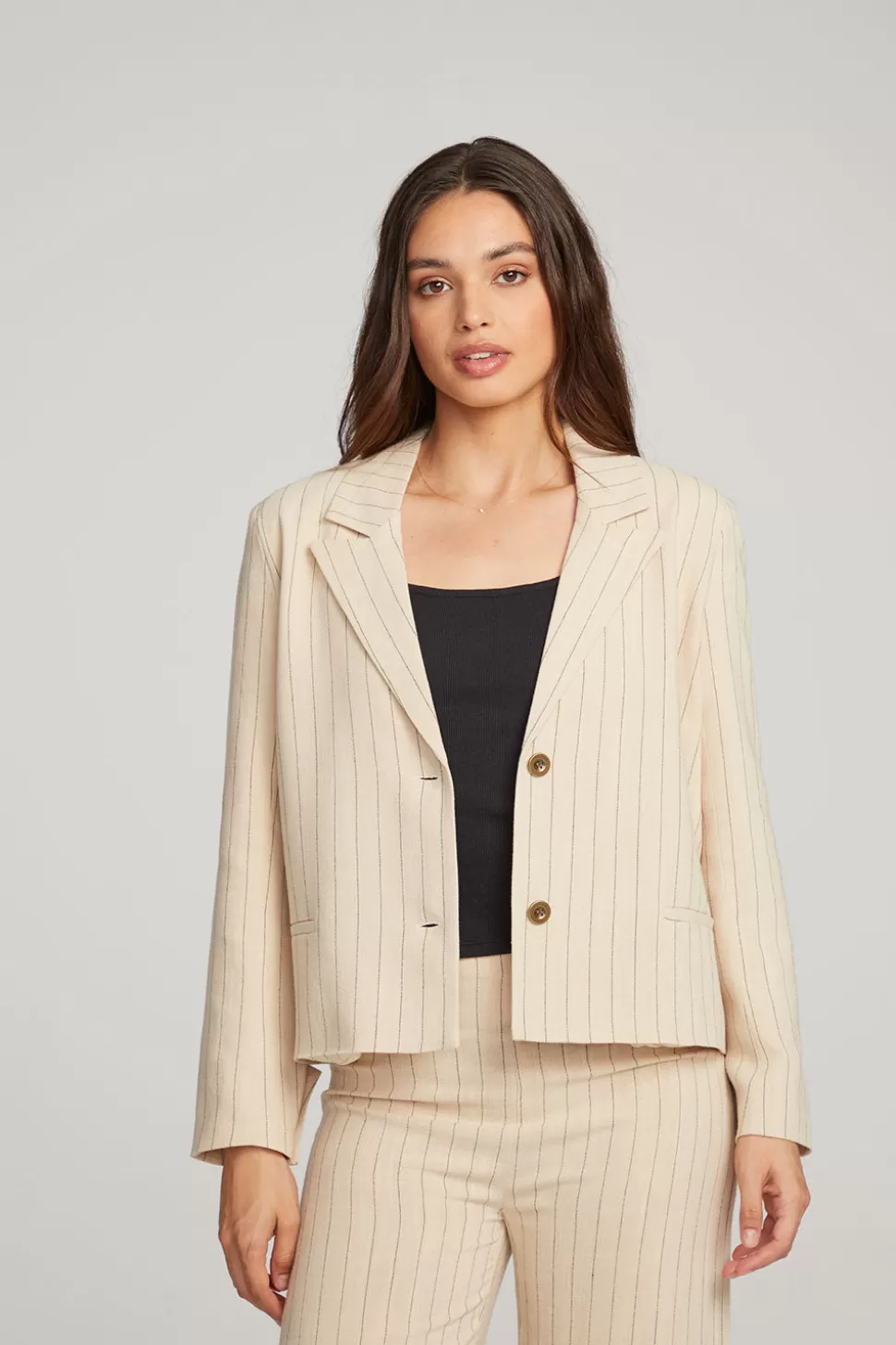 Chaser Brand Santanaa White Pinstripe Blazer Sale