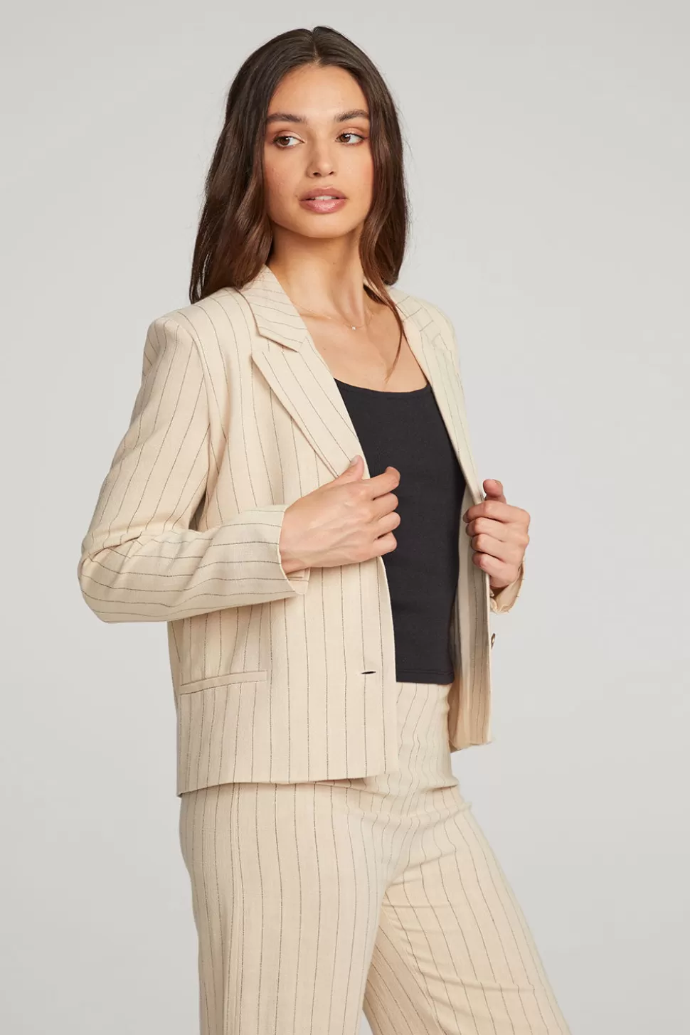 Chaser Brand Santanaa White Pinstripe Blazer Sale