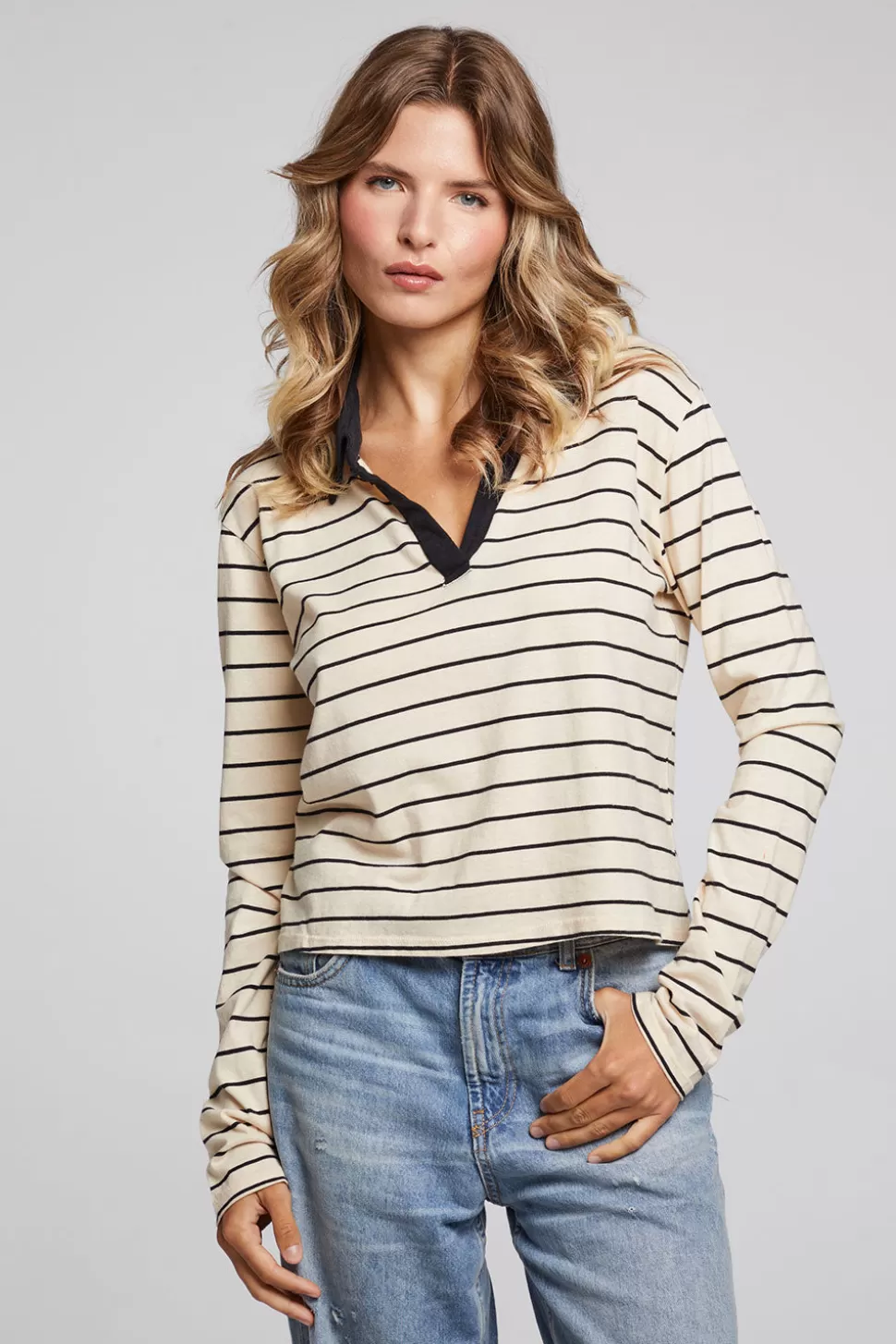 Chaser Brand Sausalito Black Sand Stripe Long Sleeve Outlet