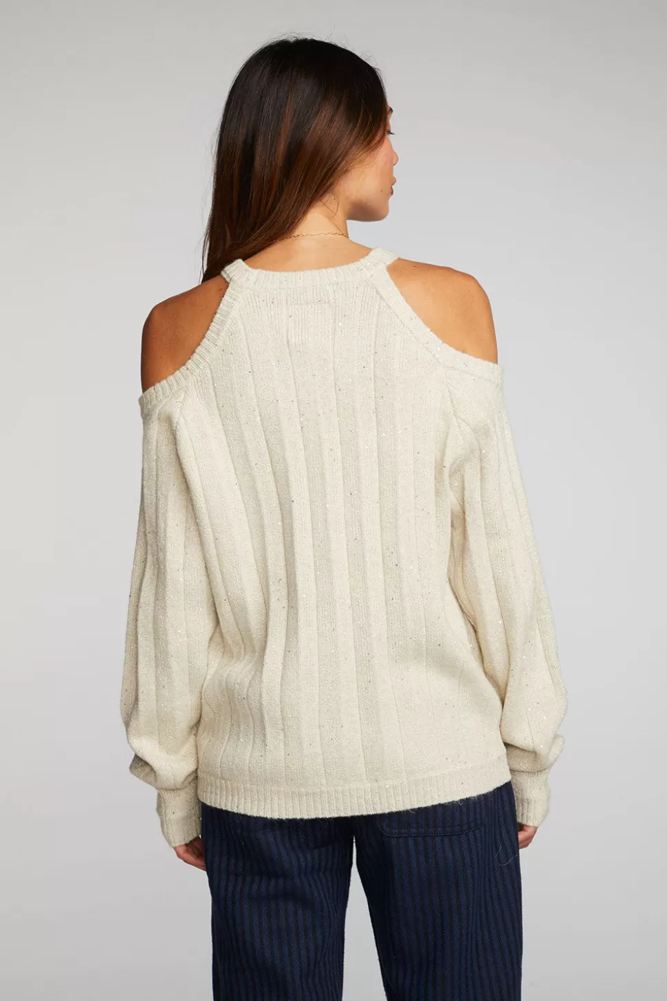 Chaser Brand Sequin Knit Cold Shoulder Sweater Online