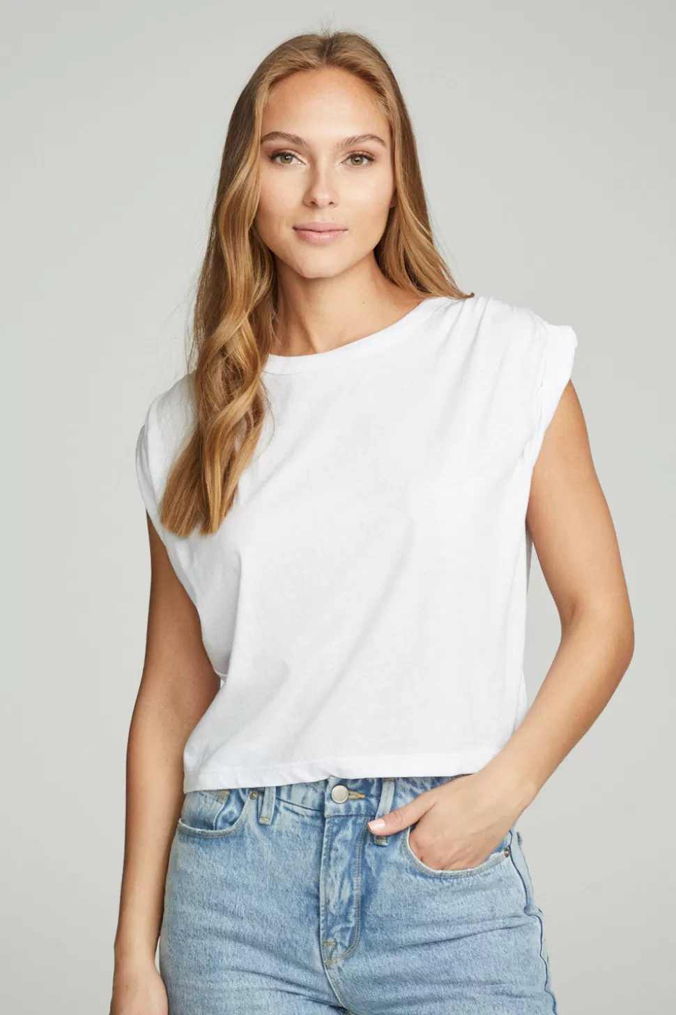 Chaser Brand Shirred Muscle Tee With Twisted Roll Sleeve Sale