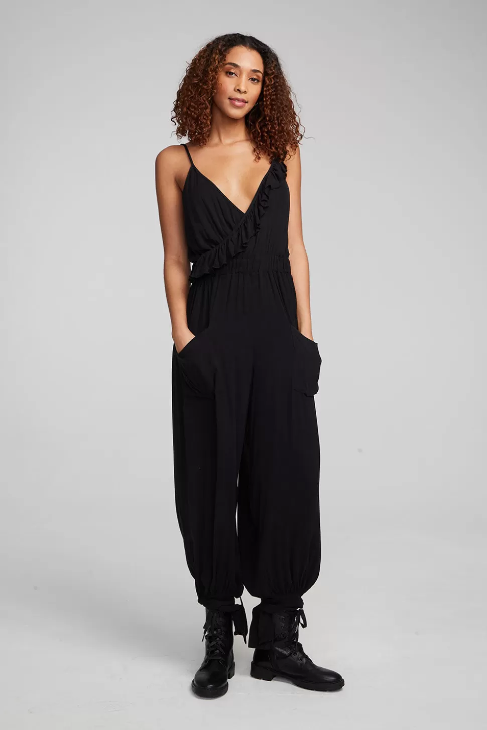 Chaser Brand Slash Shadow Black Jumpsuit Cheap