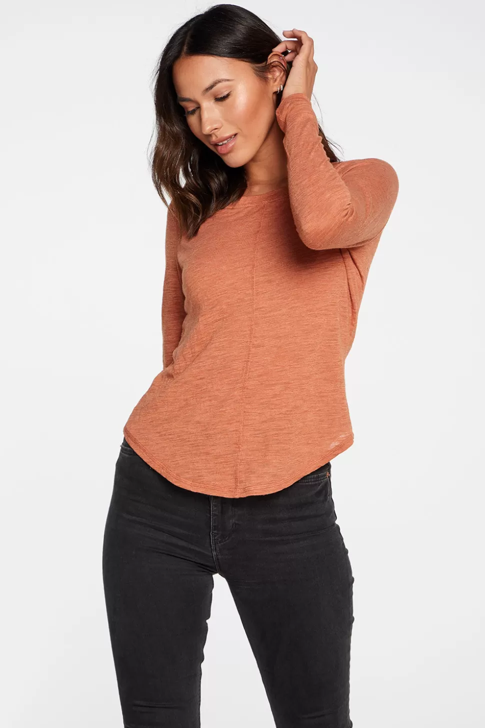 Chaser Brand Slub Jersey Long Sleeve Seamed Tee In Sunkissed Brown Best