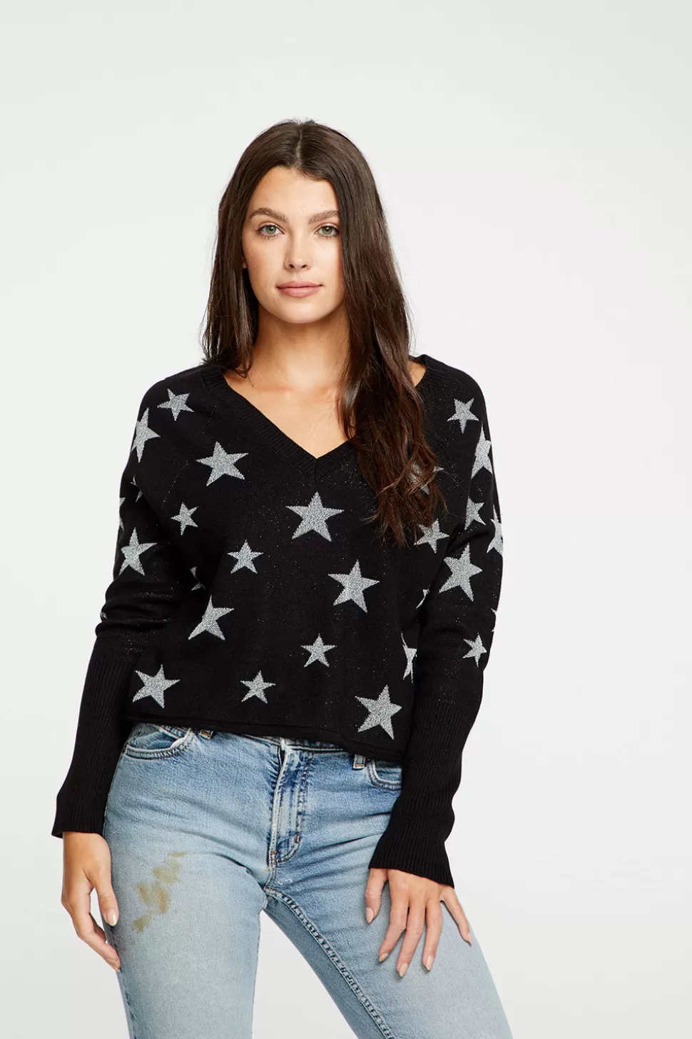 Chaser Brand Star Intarsia V-Neck Raglan Pullover Clearance