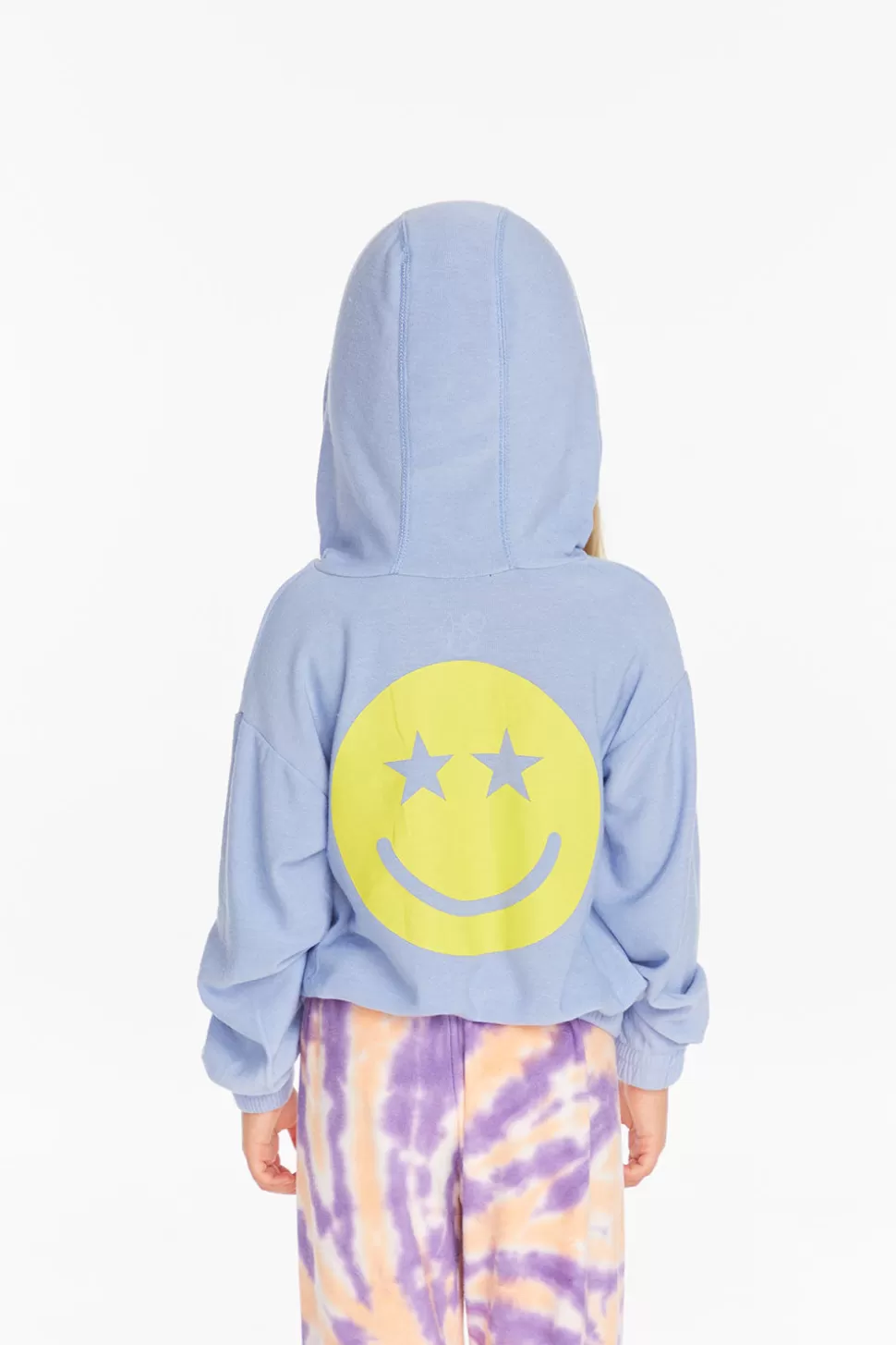 Chaser Brand Star Smiley Semi Cropped Shirred Hoodie Pullover Flash Sale