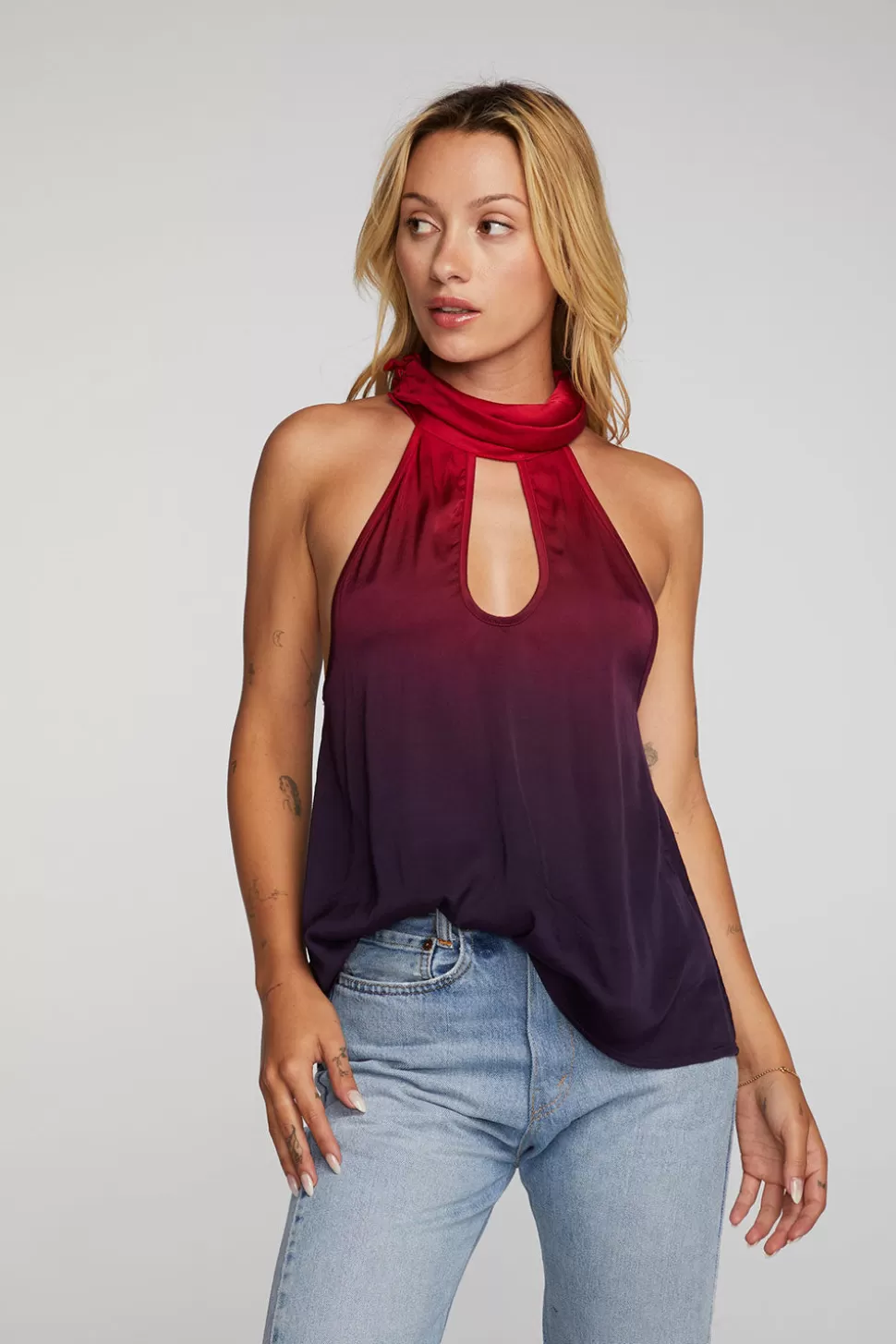 Chaser Brand Stretch Silky Woven Halter Top Store