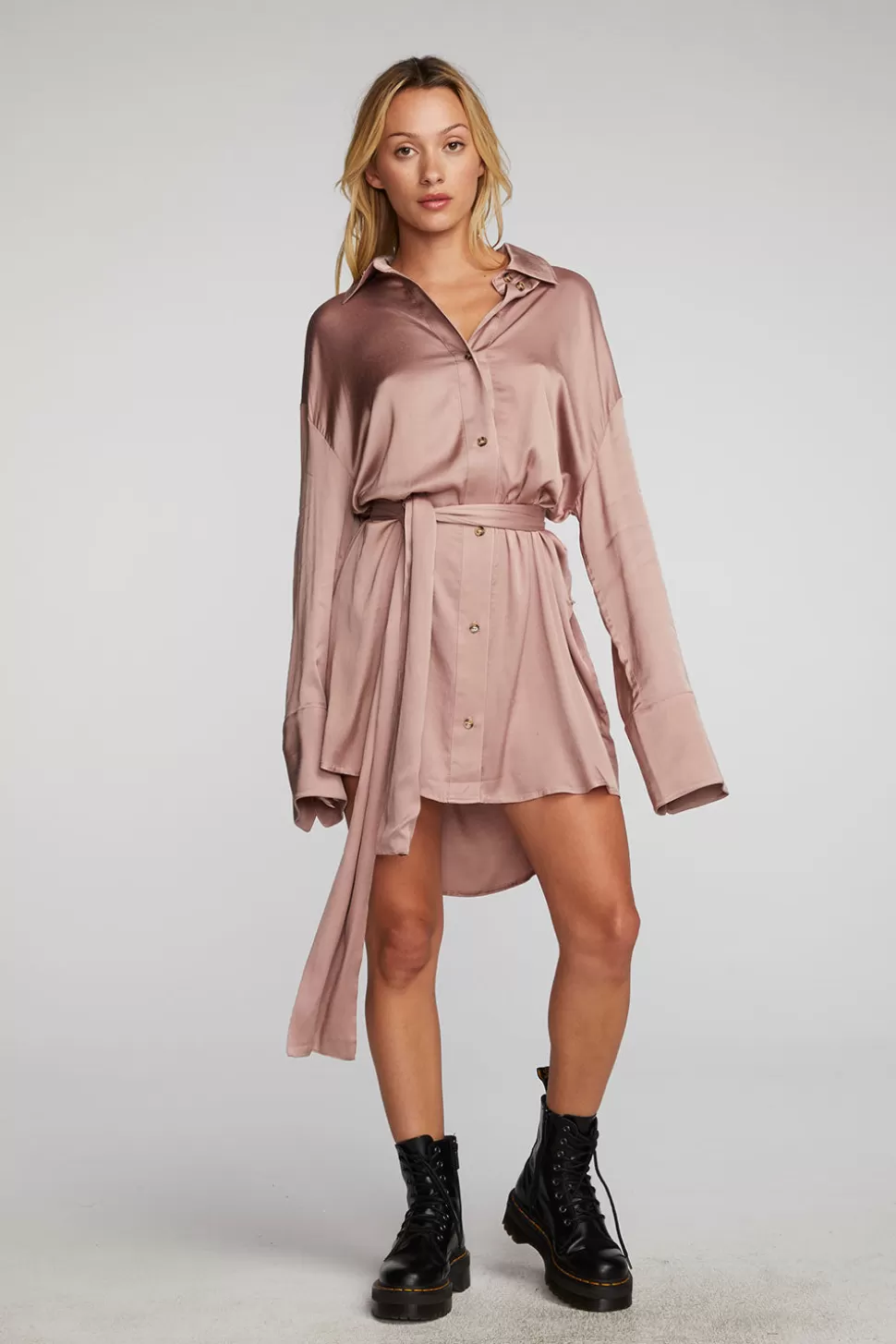 Chaser Brand Stretch Silky Woven Shirt Dress Best