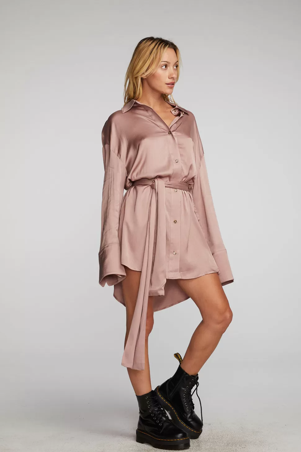 Chaser Brand Stretch Silky Woven Shirt Dress Best