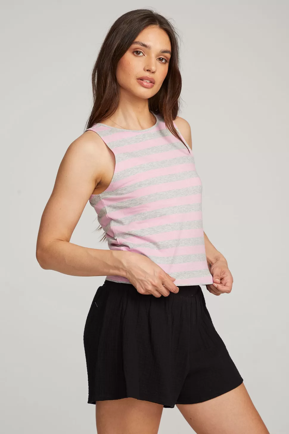 Chaser Brand Teague Pastel Lavender And Grey Marl Striped Tank Shop