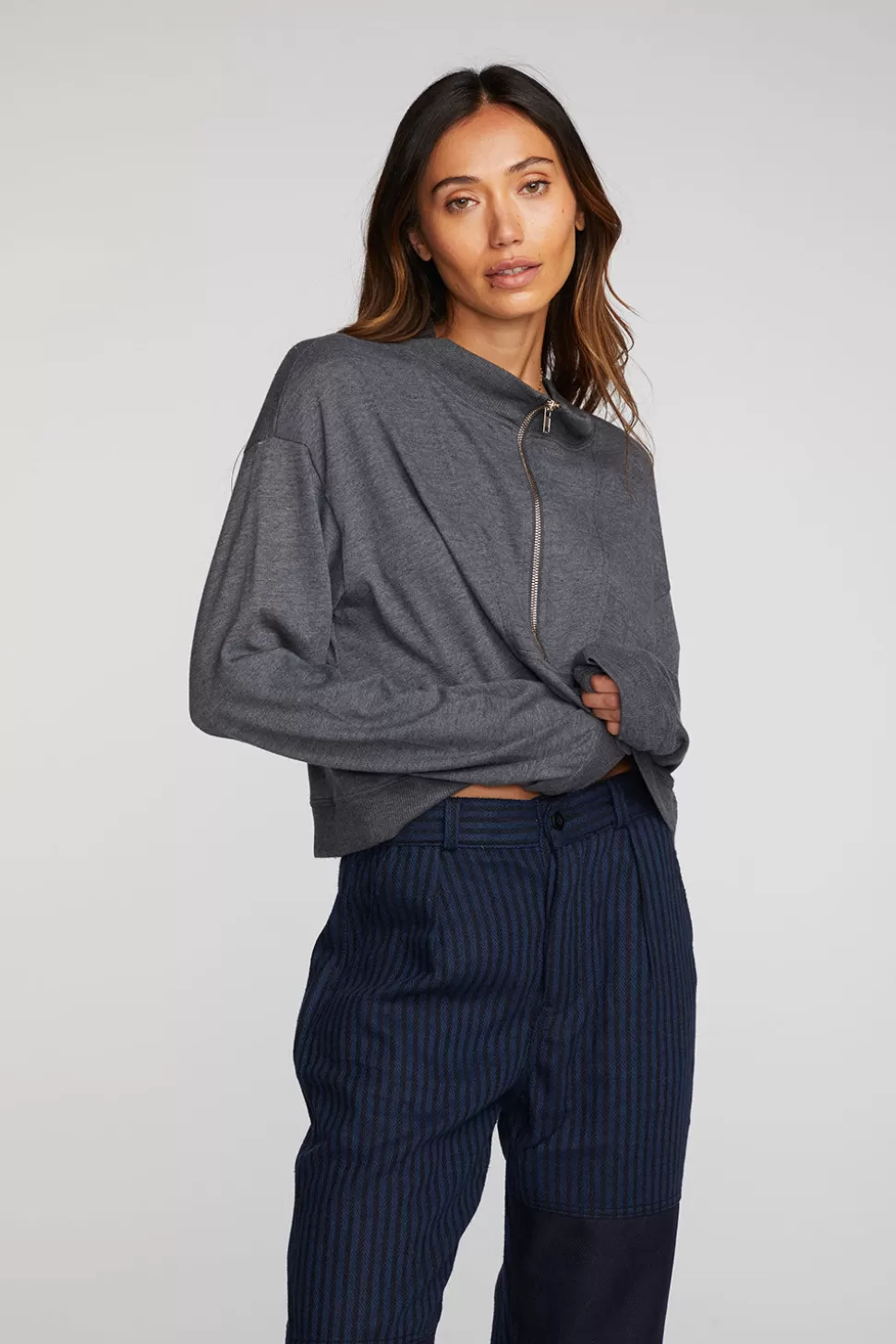 Chaser Brand Triblend Half Zip Pullover With Rib Sale