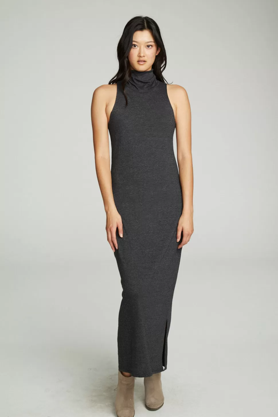 Chaser Brand Turtle Neck Tank Maxi Dress With Side Slits Hot