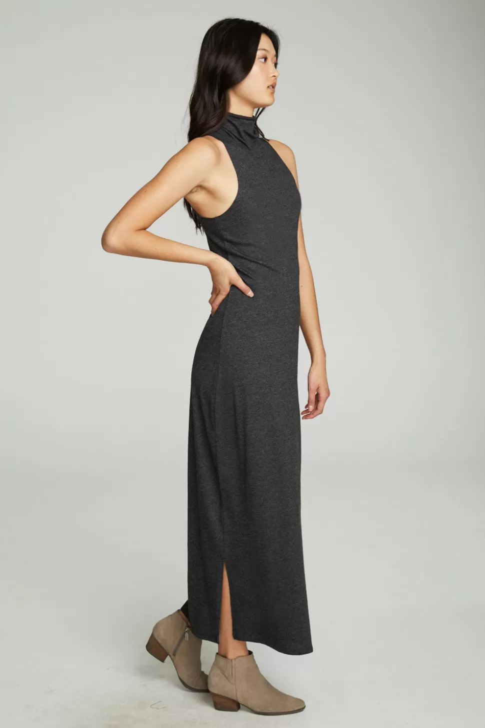 Chaser Brand Turtle Neck Tank Maxi Dress With Side Slits Hot